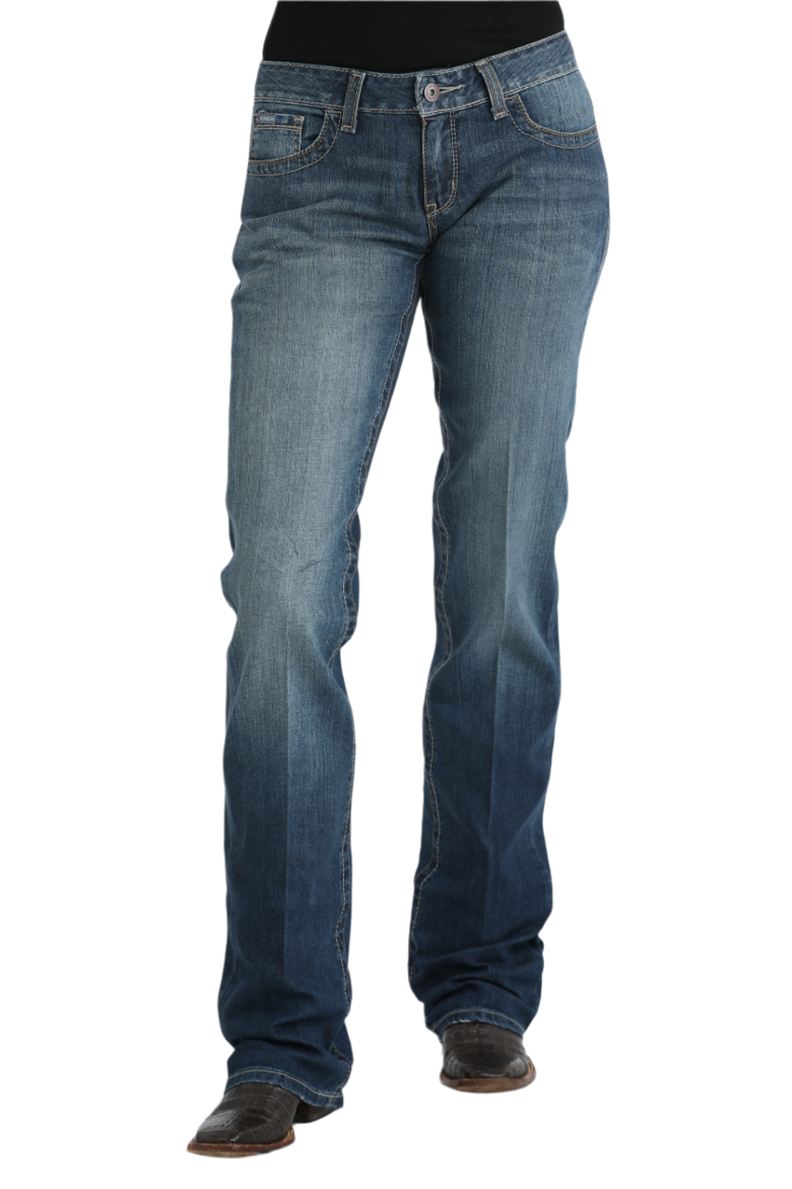 Medium wash blue jeans and boots