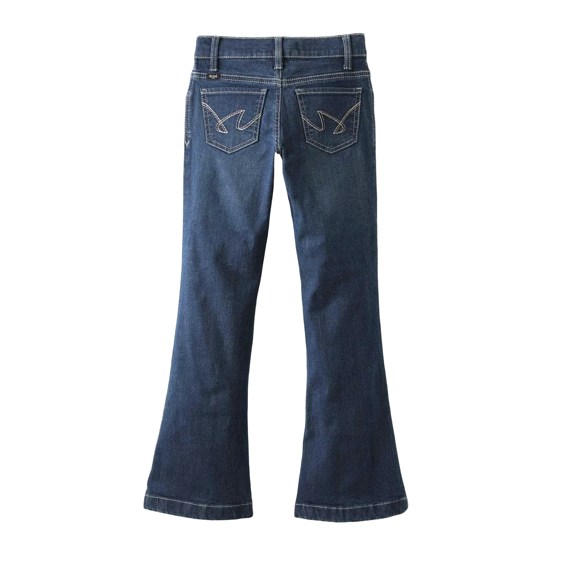 Back view of boy's dark denim jeans on a transparent background