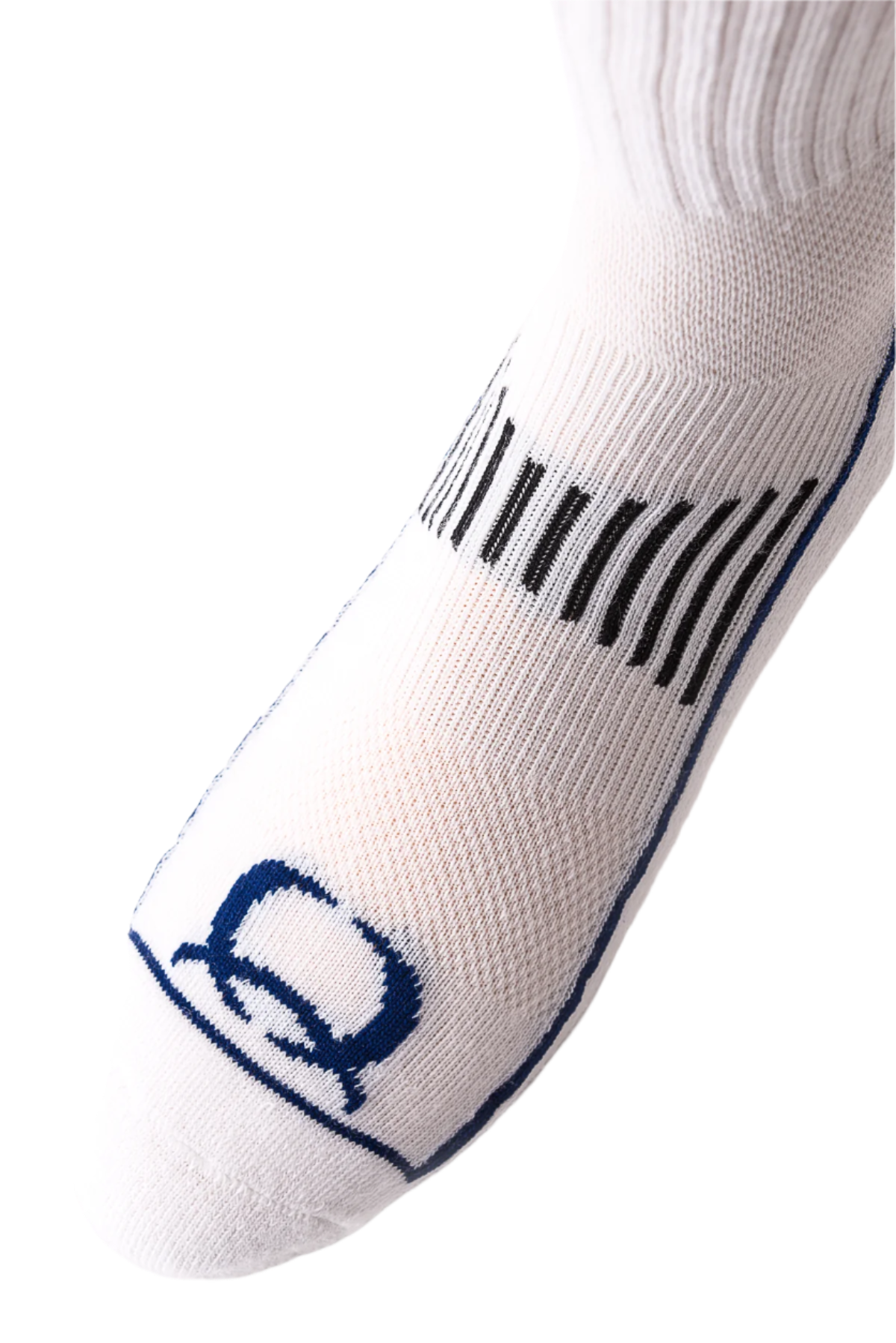 Toe-view of white Cinch tall boot socks with the brand's logo visible