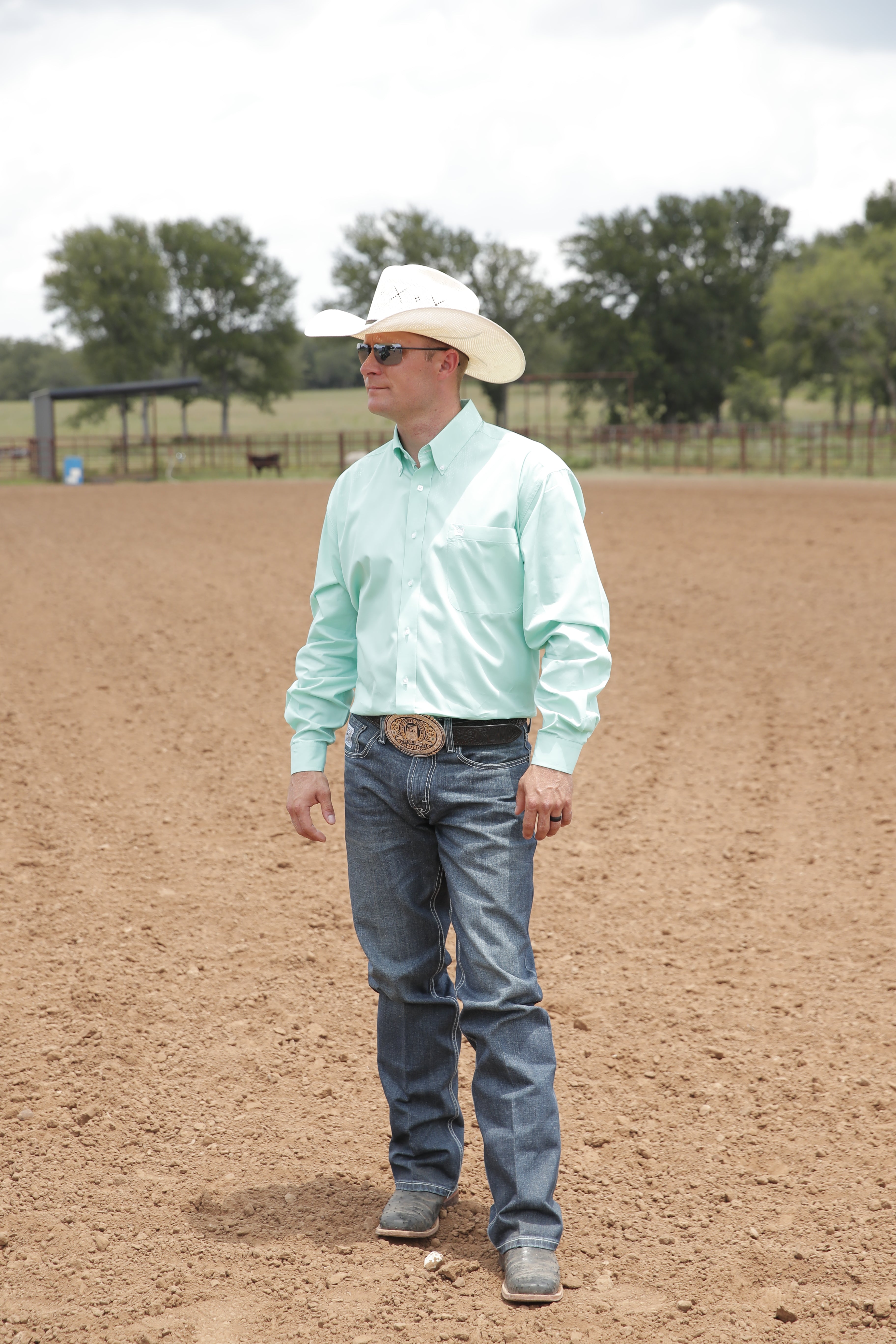 Cinch Men's Western Shirt Solid Button Down in Light Green
