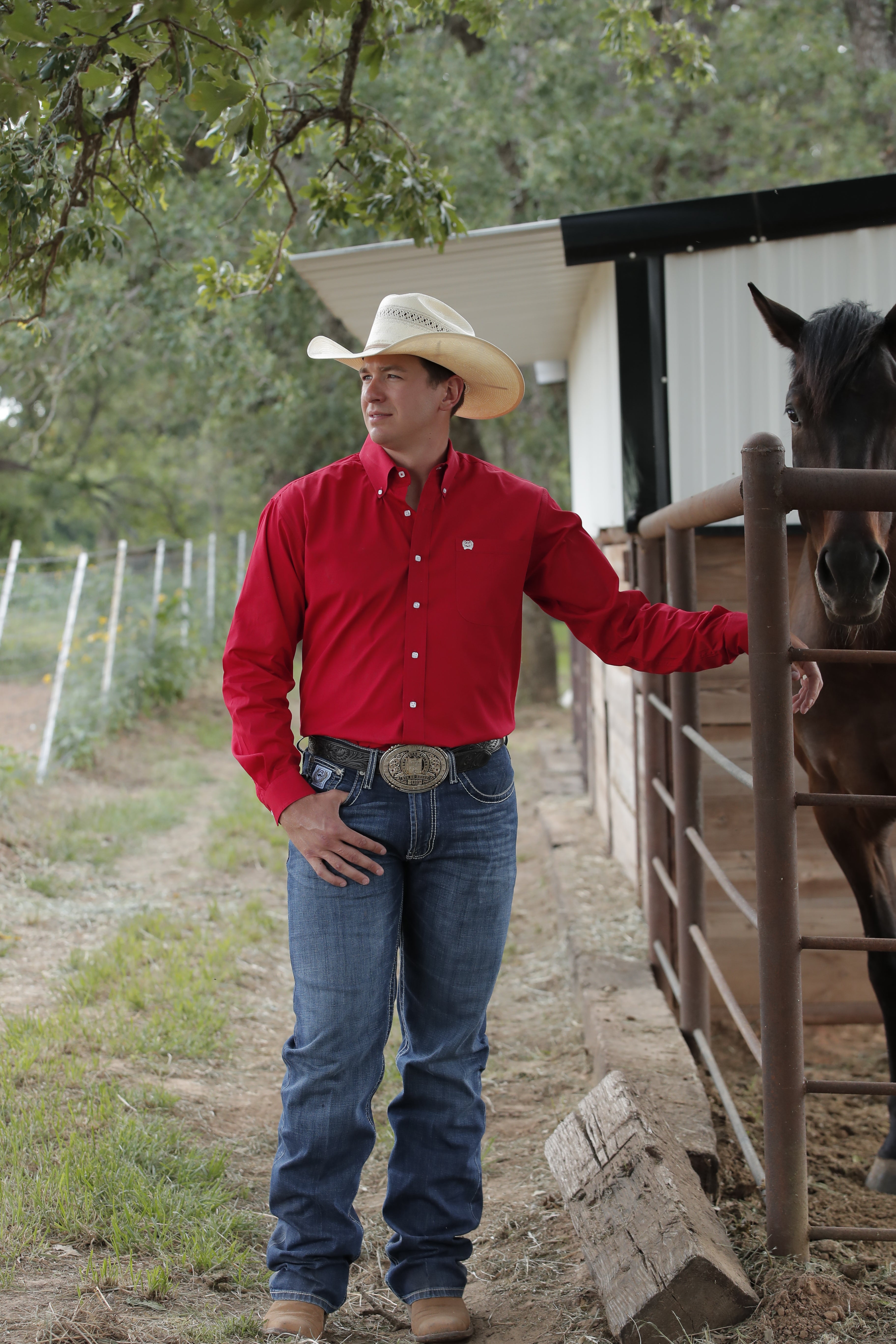 Cinch Men's Western Shirt Solid Button Down in Red