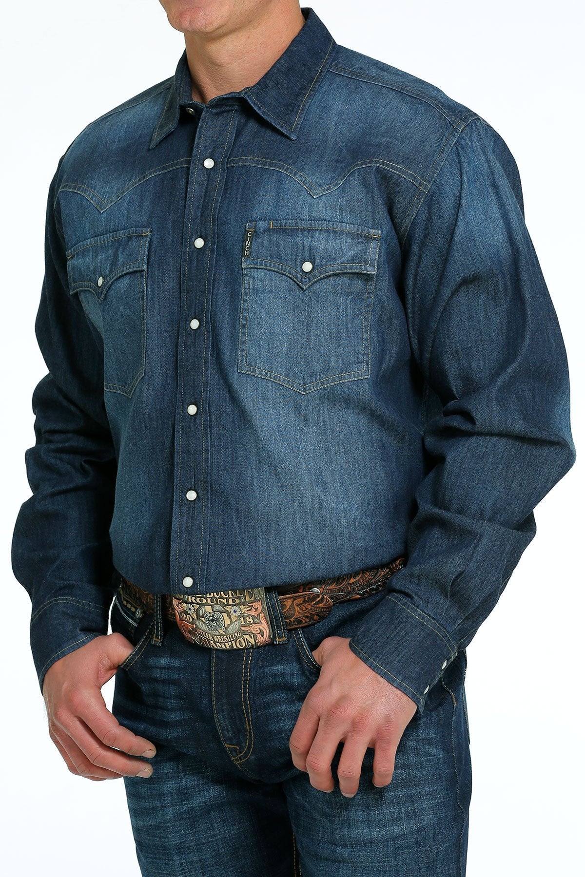 Cinch Men's Western Pearl Snap denim Shirt. Authentic cowboy shirt. Good quality.