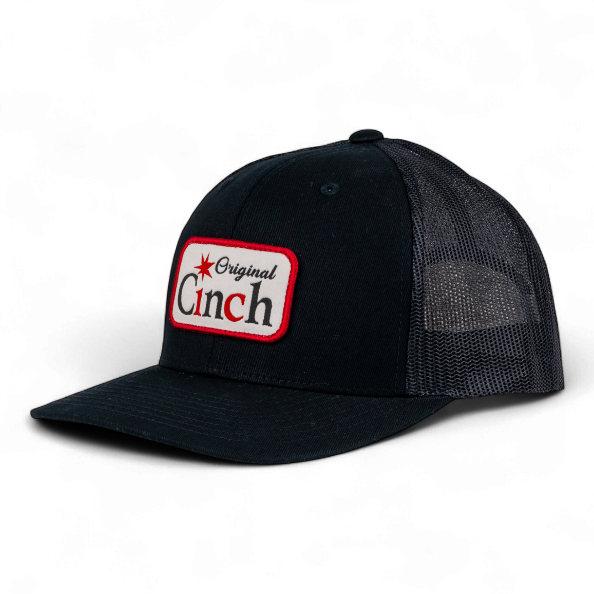 Black trucker cap with 'Original Cinch' logo on a white background