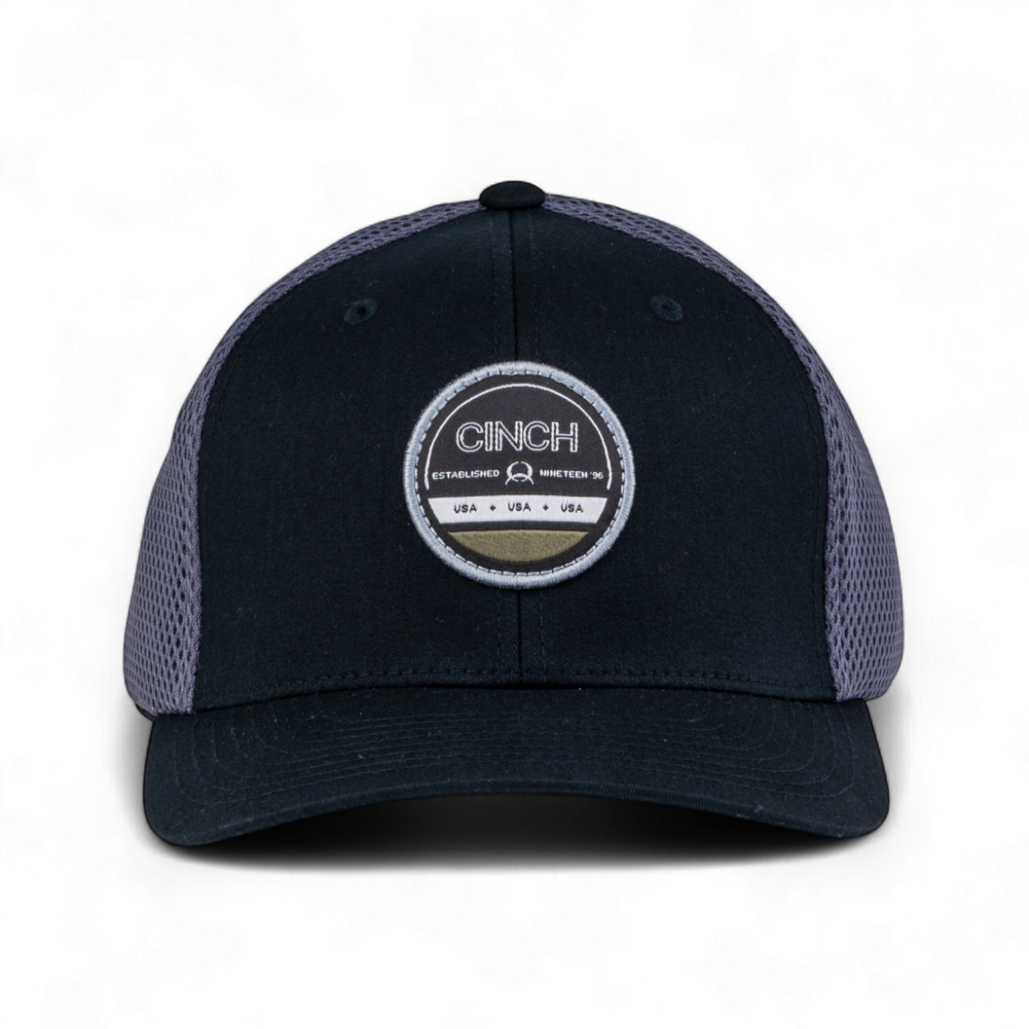 Navy blue cap with mesh back and Cinch logo on a white background