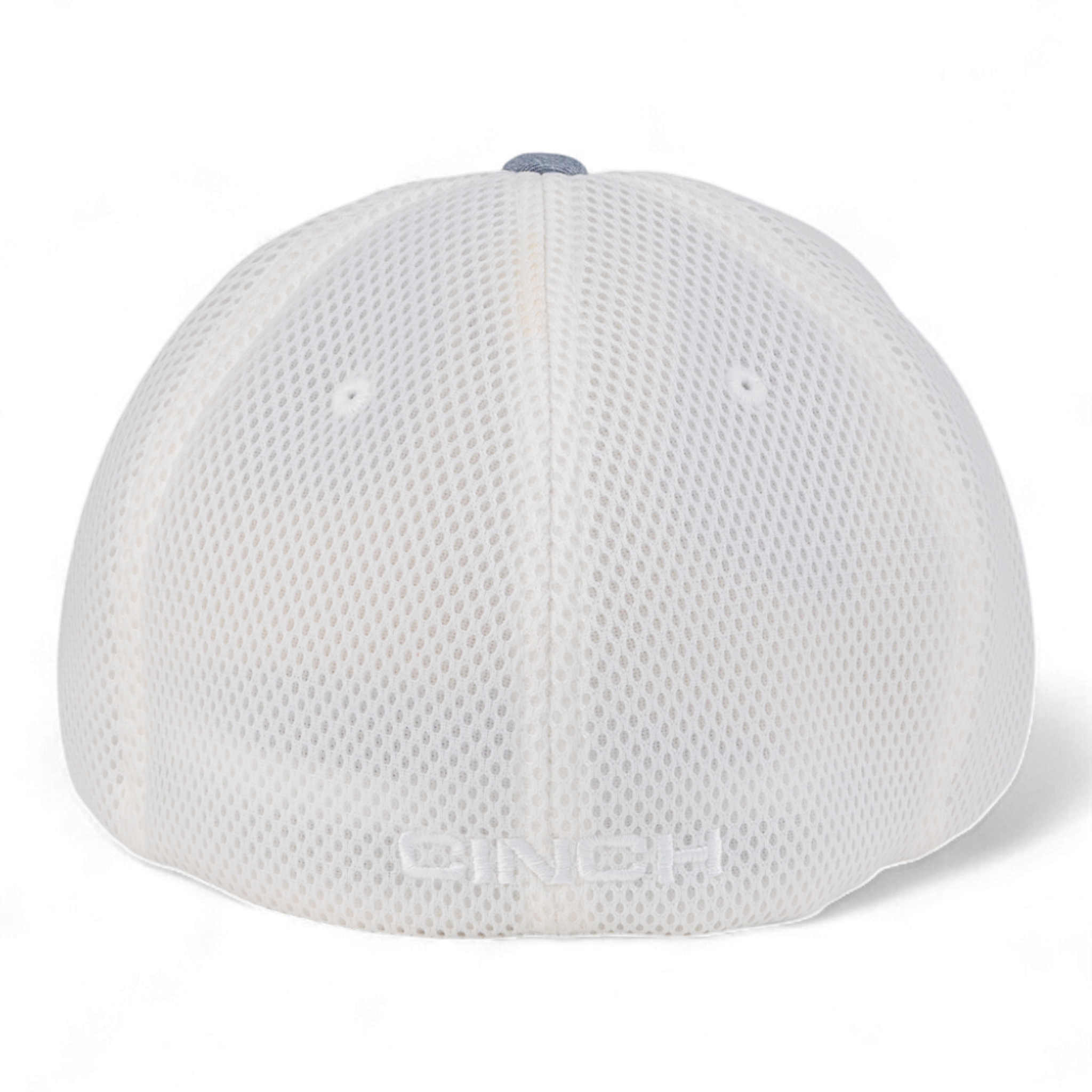 White baseball cap with mesh back on a white background