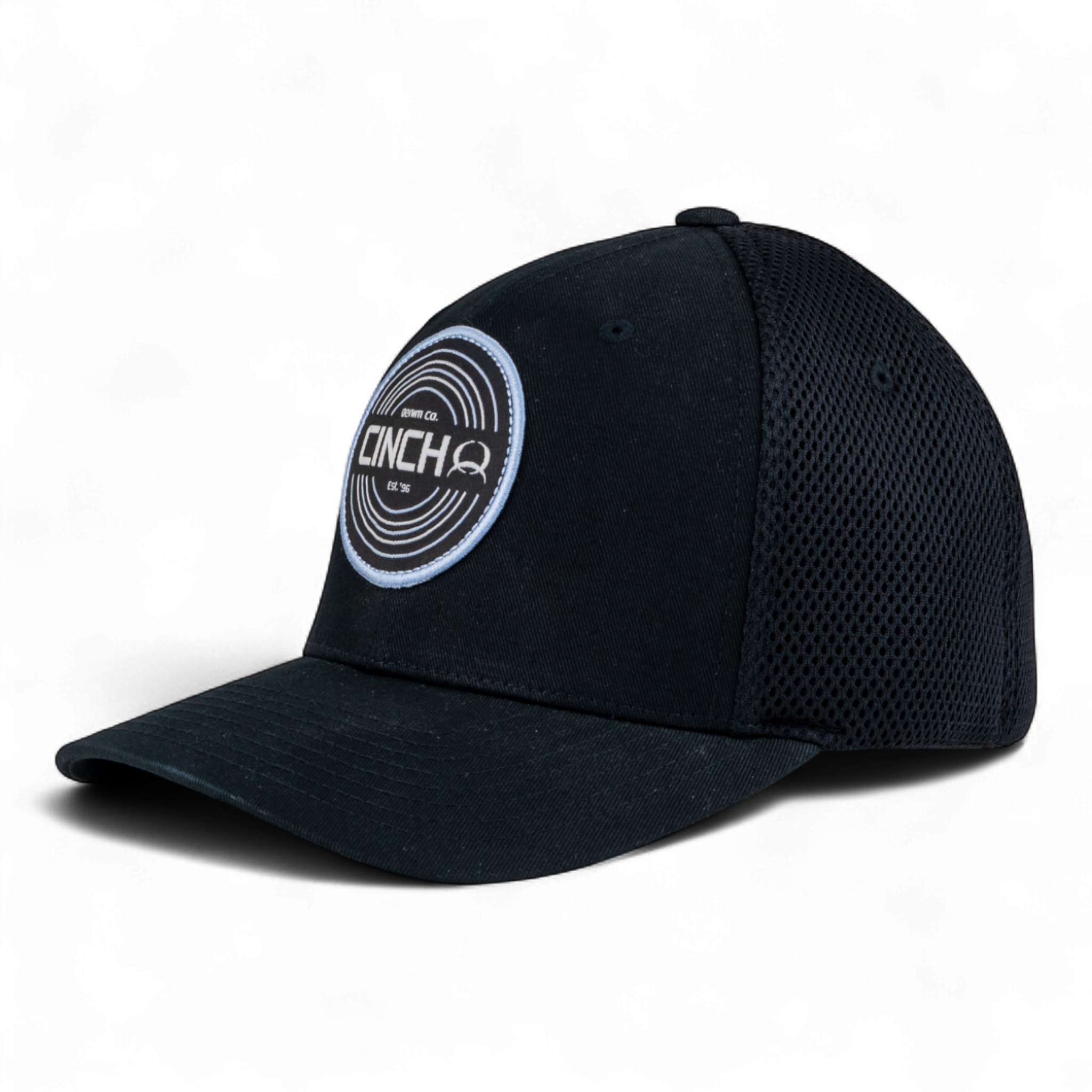Black cap with a logo on a white background
