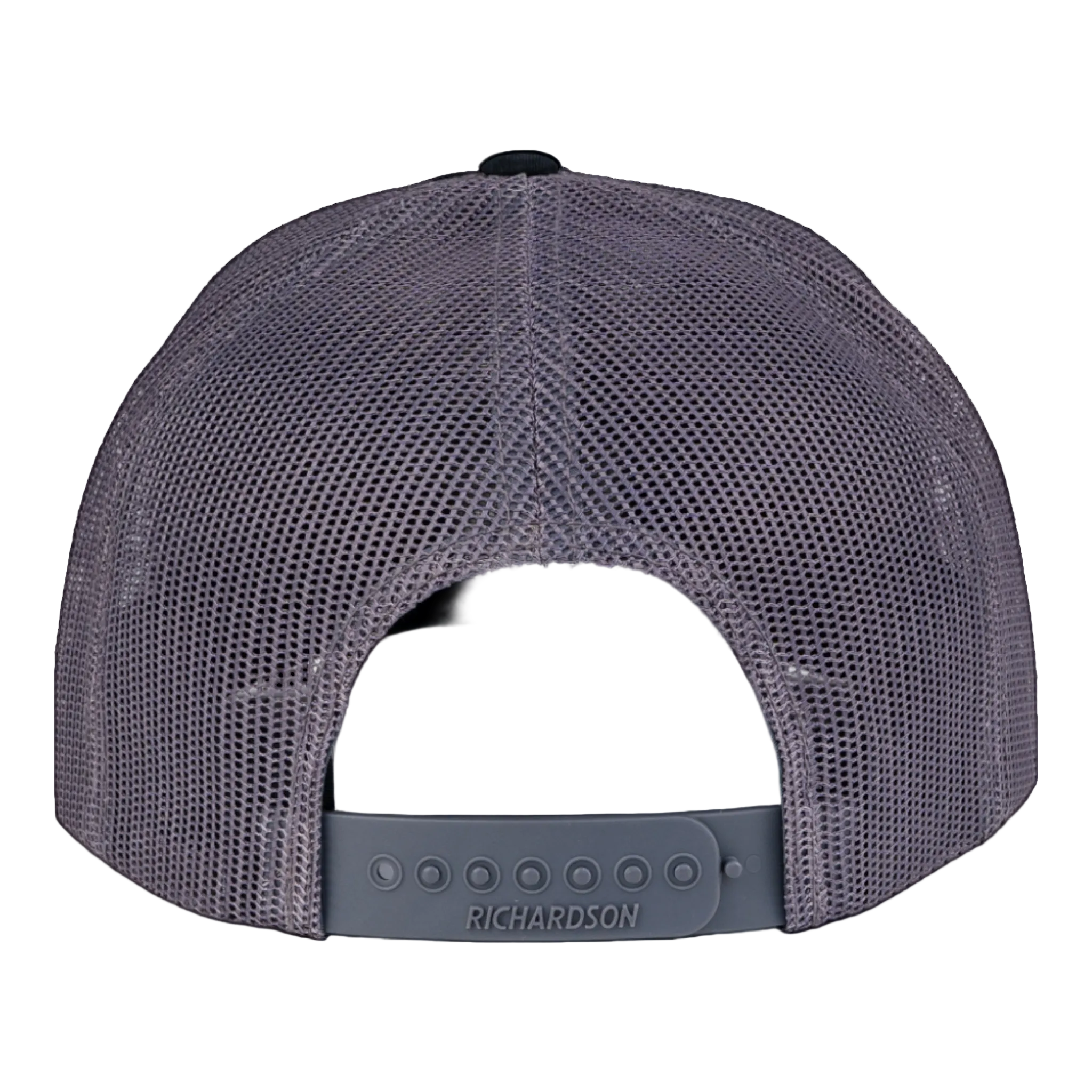 Back view of a Richardson cap with mesh design on a transparent background