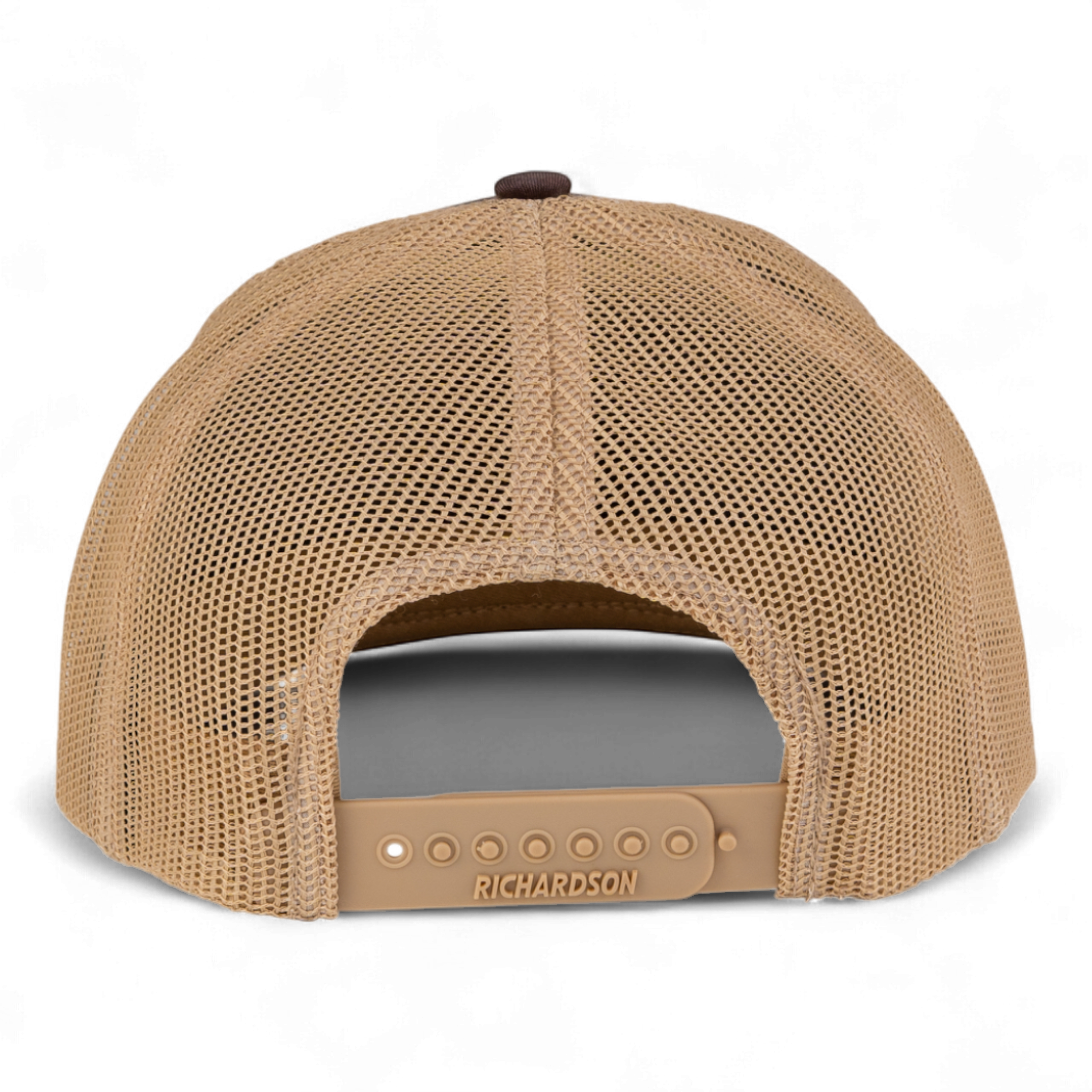 Beige mesh cap with Richardson branding on a white background