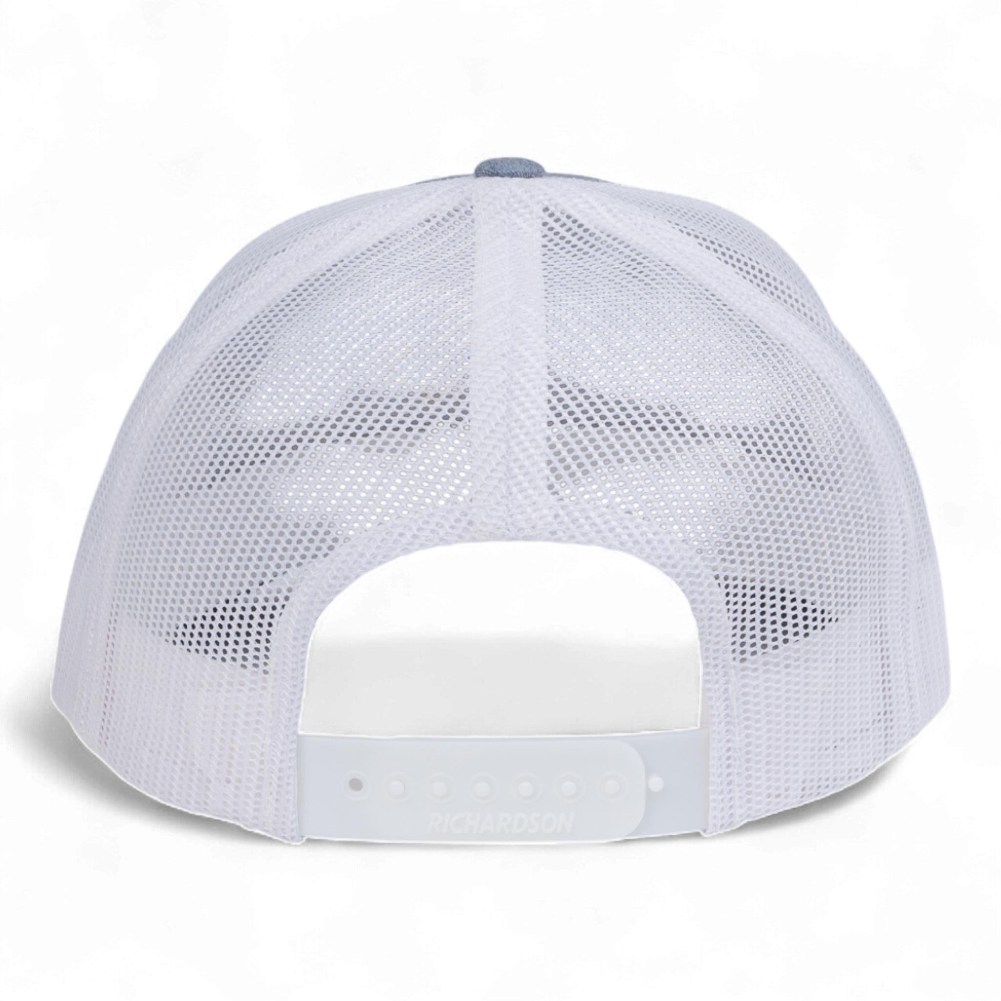 White mesh cap with a blue brim on a white background