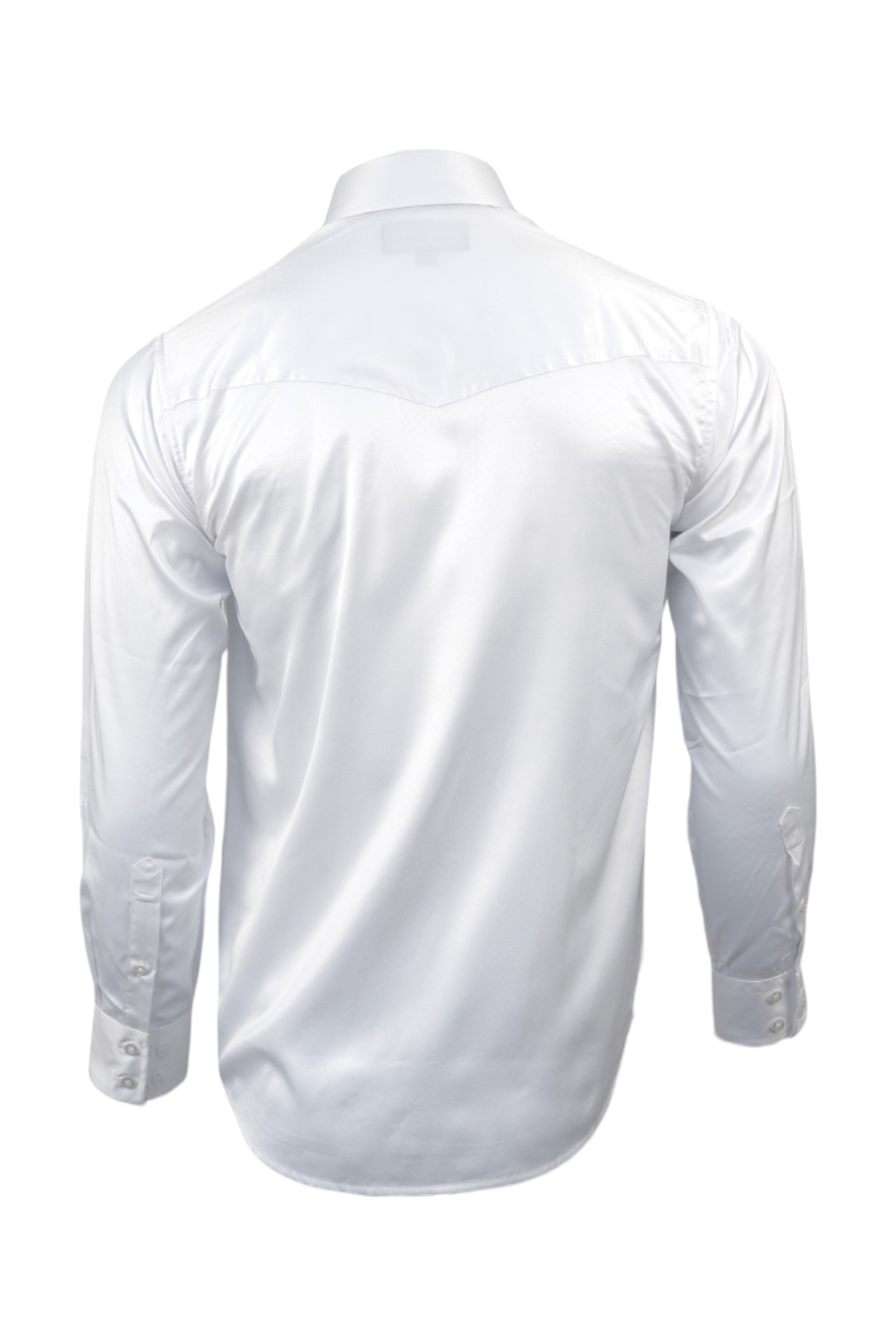 Back of a white long sleeve button-down shirt on a transparent background