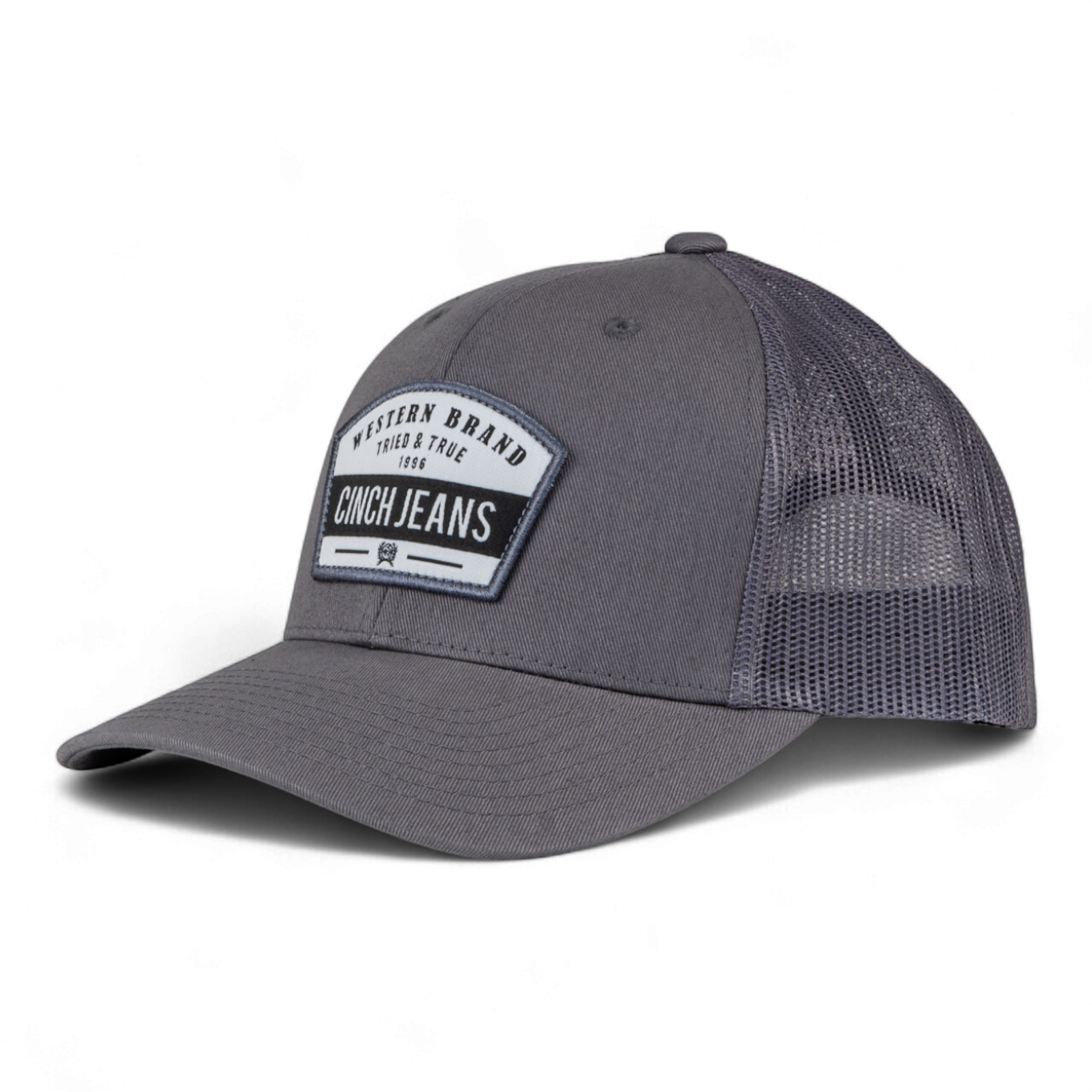 Gray cap with a brand logo on a white background