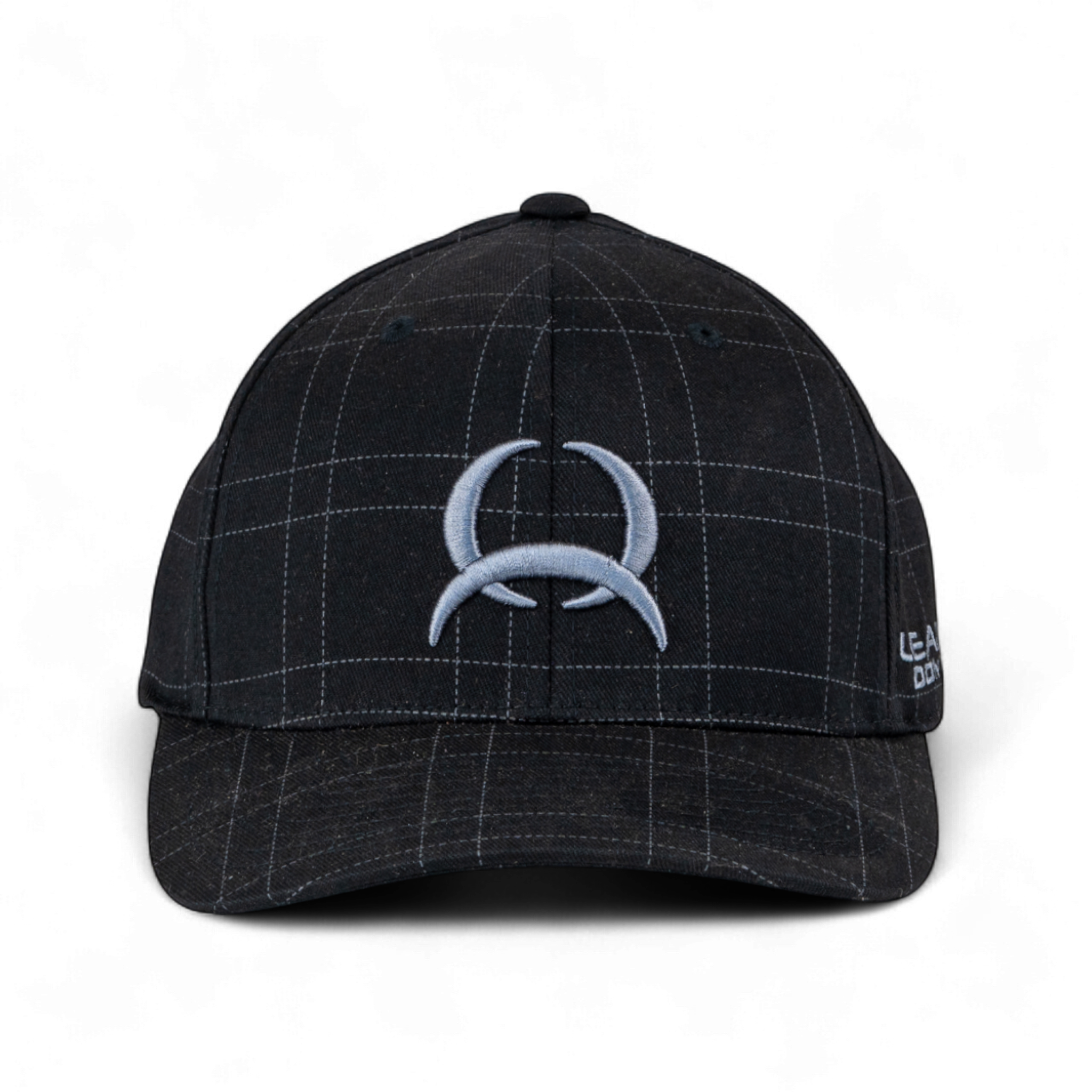 Black checkered cap with a logo on a white background