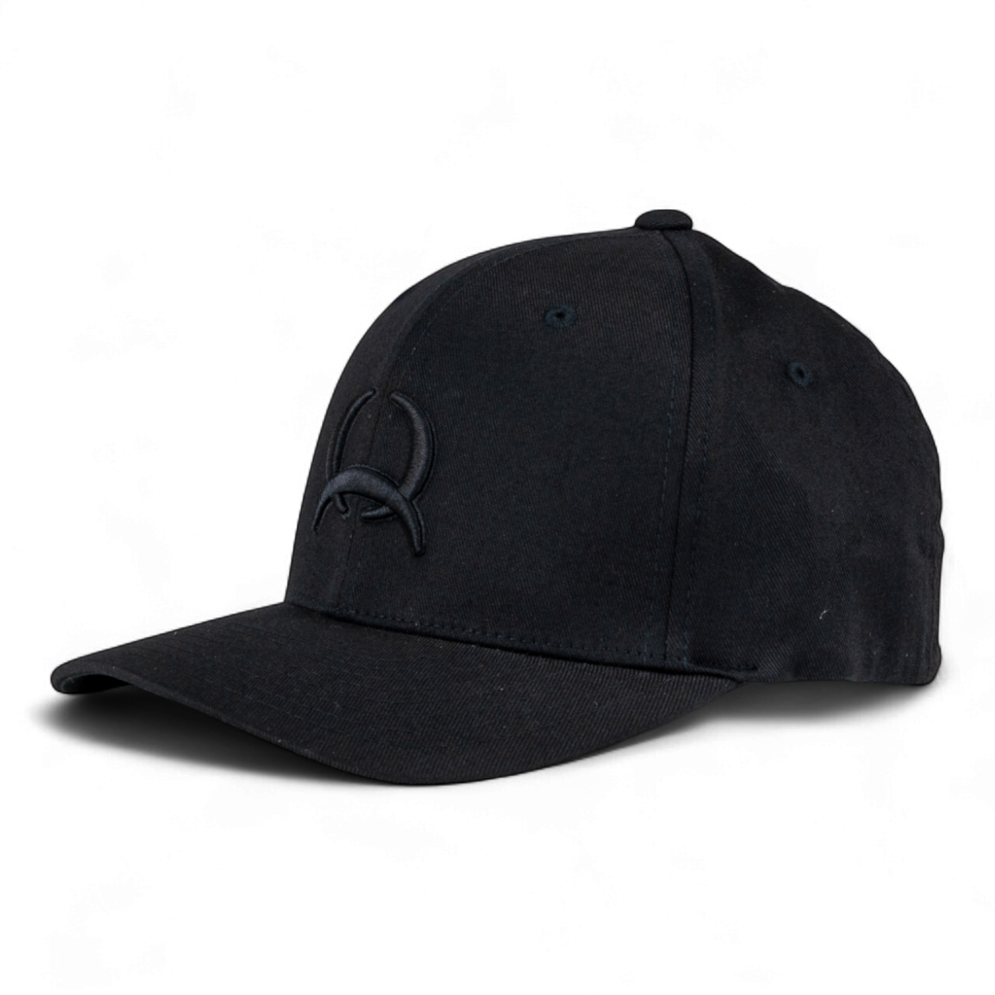 Black cap with a logo on a white background