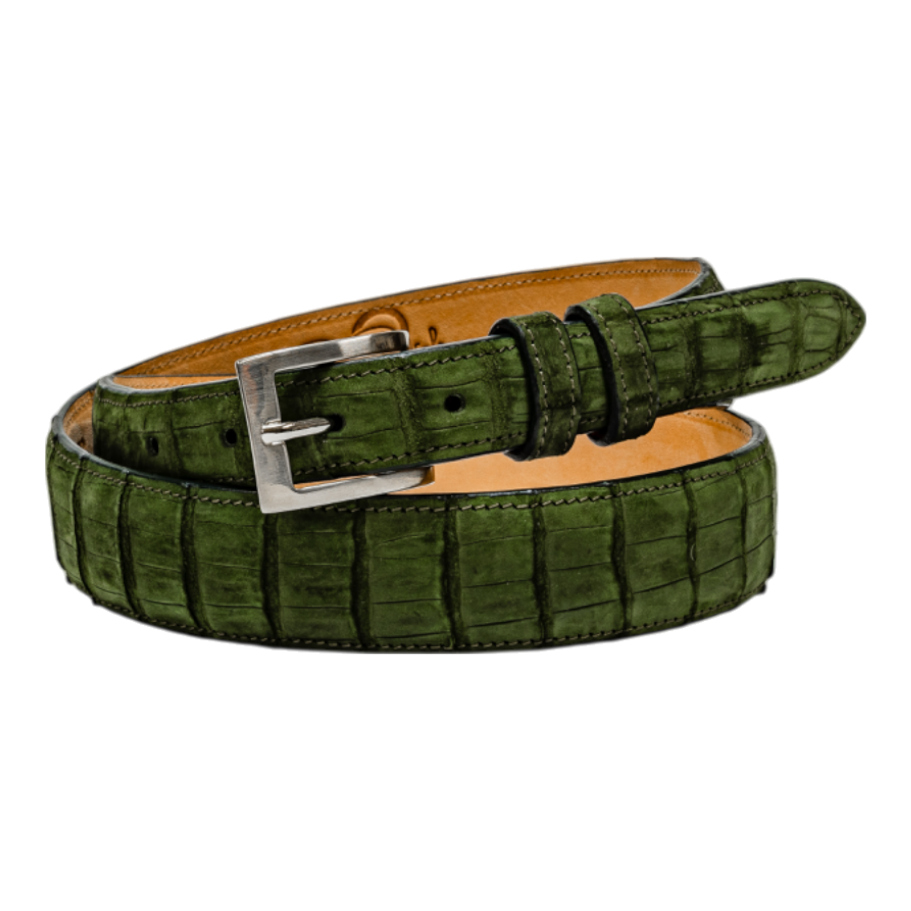 Rod Patrick Belt 1.25 Taper - Olive Sueded Caiman