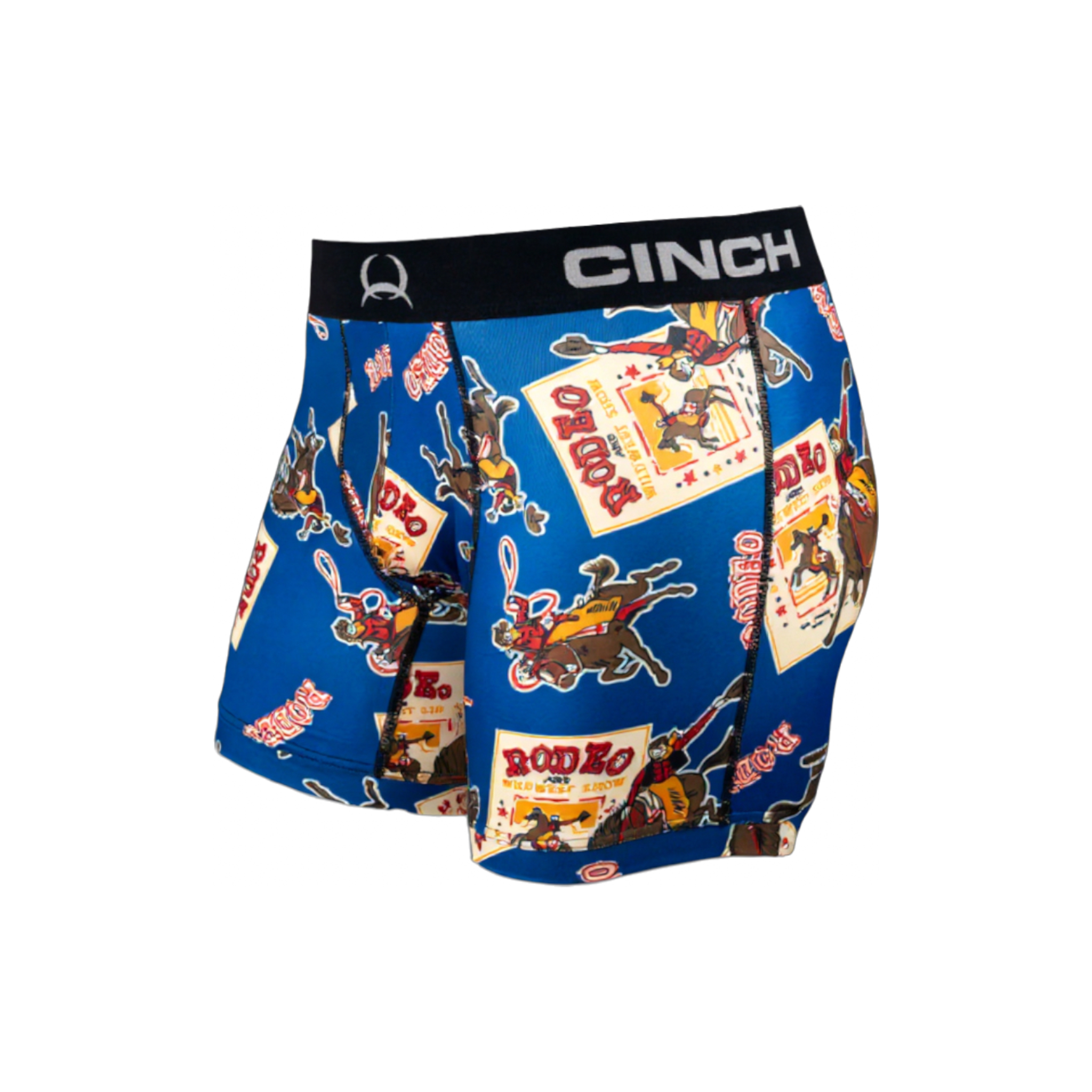 Side view of men's Cinch underwear with a black waistband, featuring an all-over 'rodeo' pattern