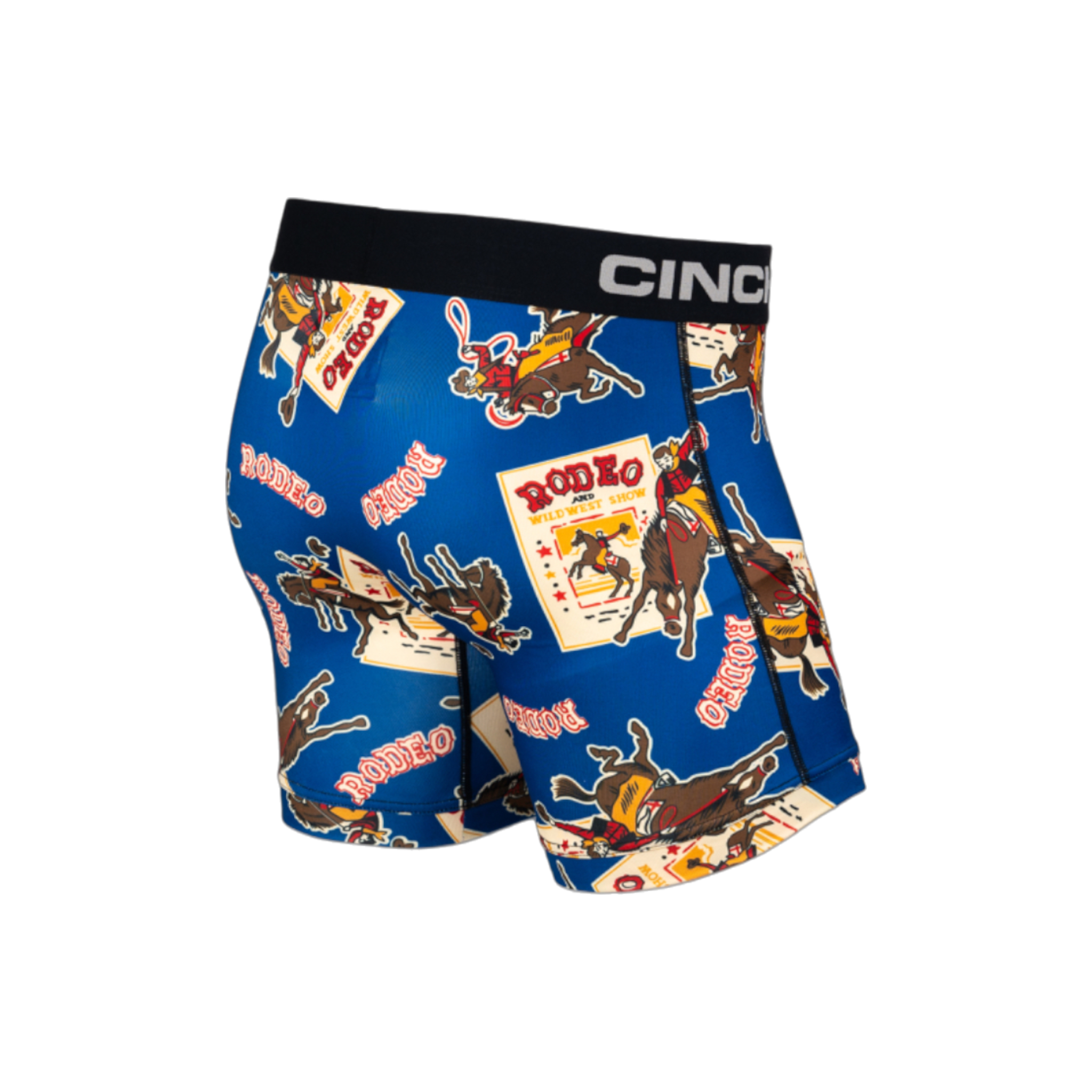 Side view of men's Cinch underwear with a black waistband, featuring an all-over 'rodeo' pattern