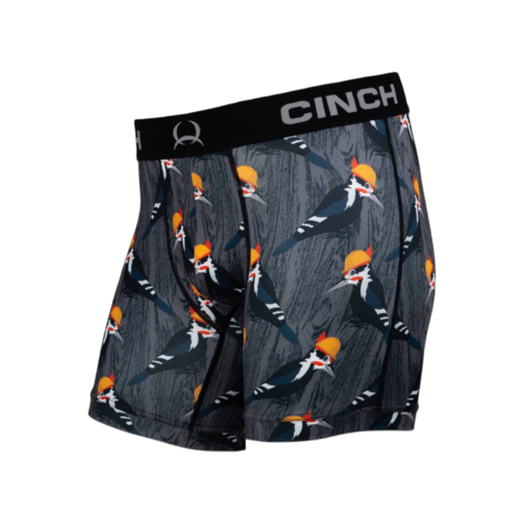 Front view of men's Cinch underwear with a black waistband, featuring an all-over 'woodpecker' pattern