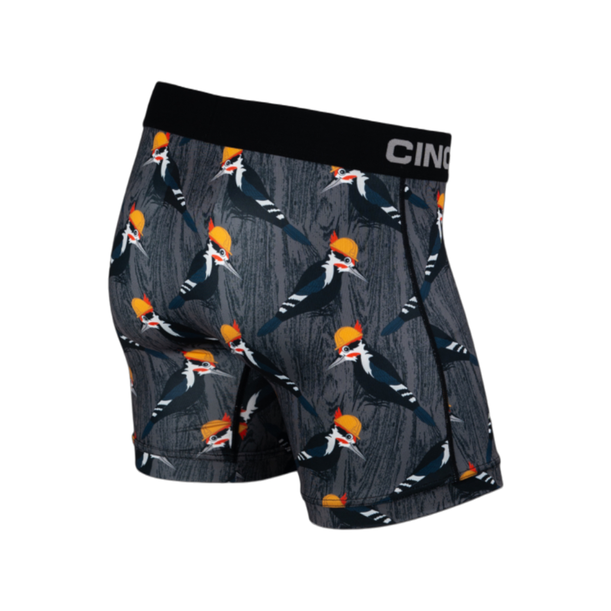 Back view of men's Cinch underwear with a black waistband, featuring an all-over 'woodpecker' pattern