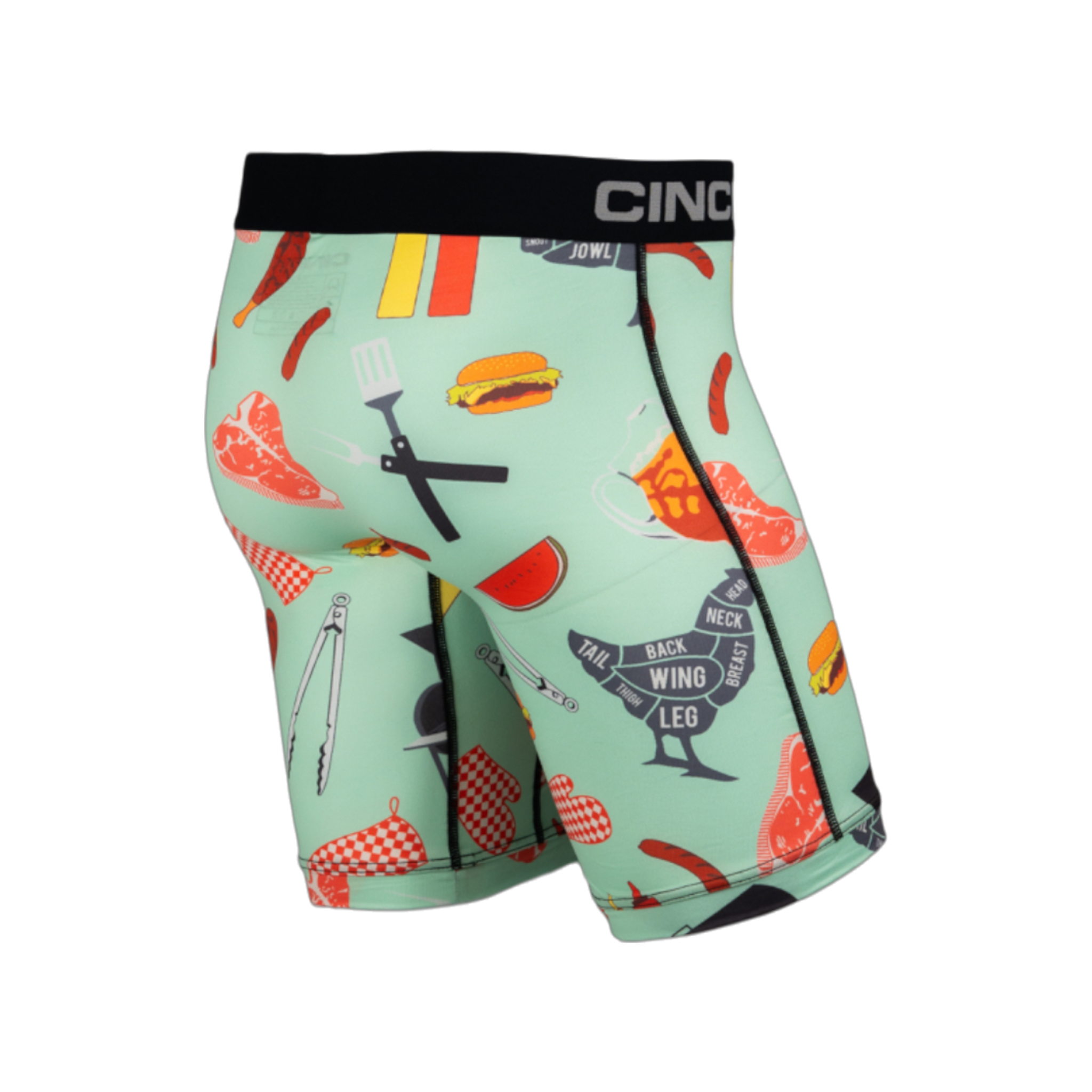 Back view of men's Cinch underwear with a black waistband, featuring an all-over 'BBQing' pattern