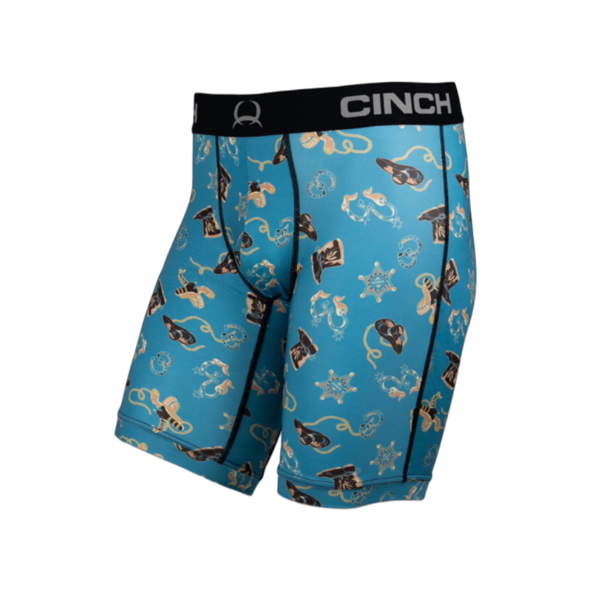 Front view of men's Cinch underwear with a black waistband, featuring an all-over 'sheriff' pattern