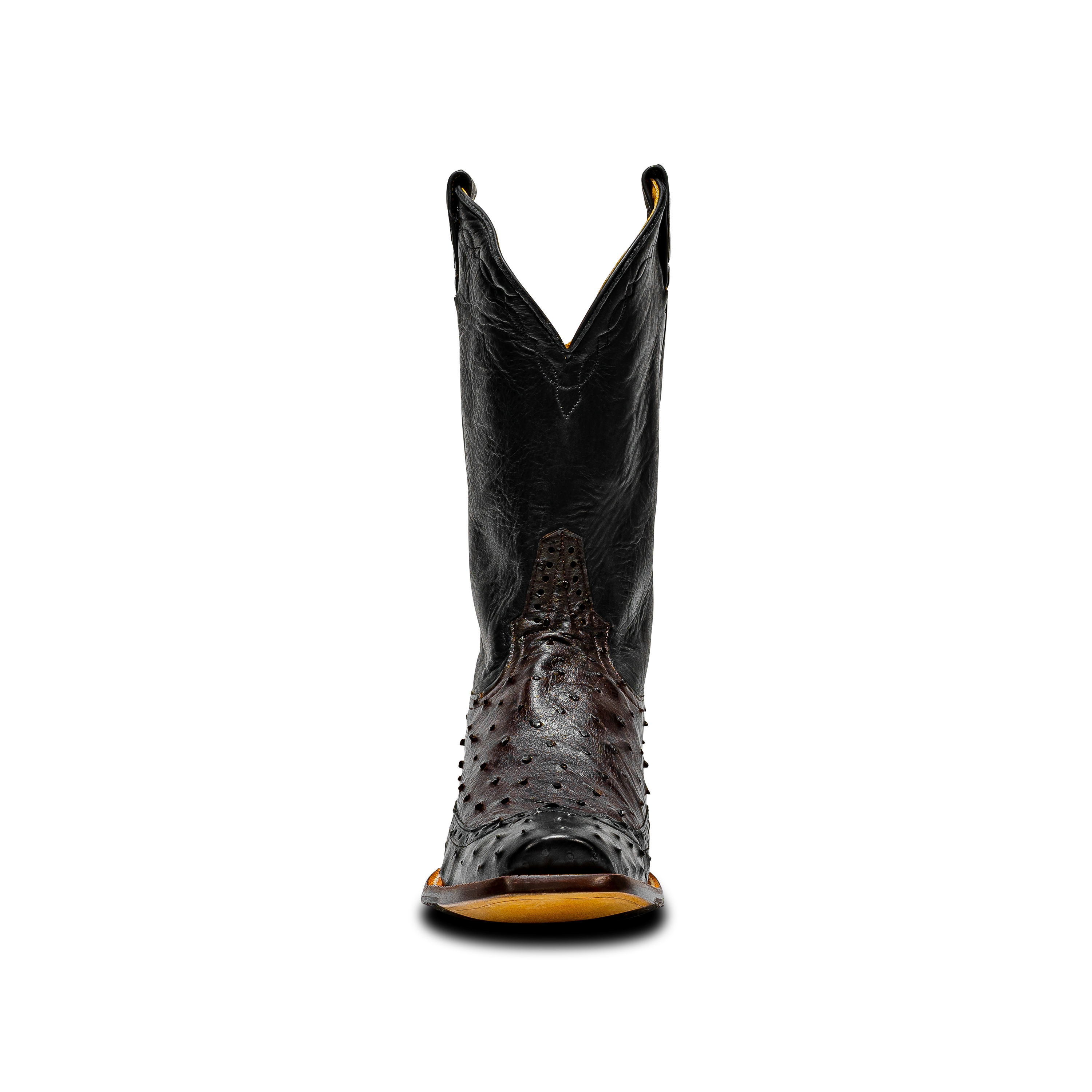 Rod Patrick NICOTINE FULL QUILL OSTRICH with 3/4 BLACK FQ WINGTIP (D)