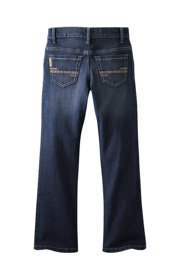 Boy's dark denim jeans on a white background