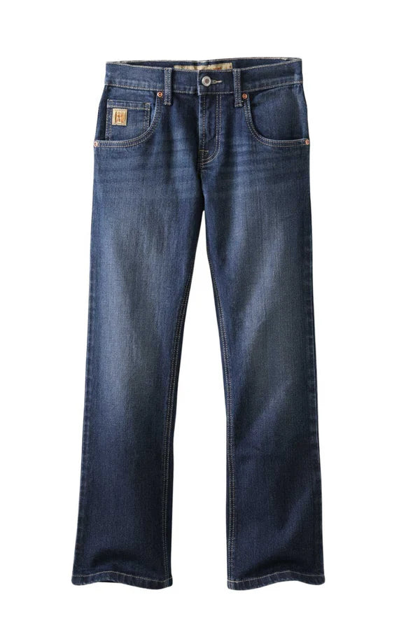 Boy's dark denim jeans on a white background