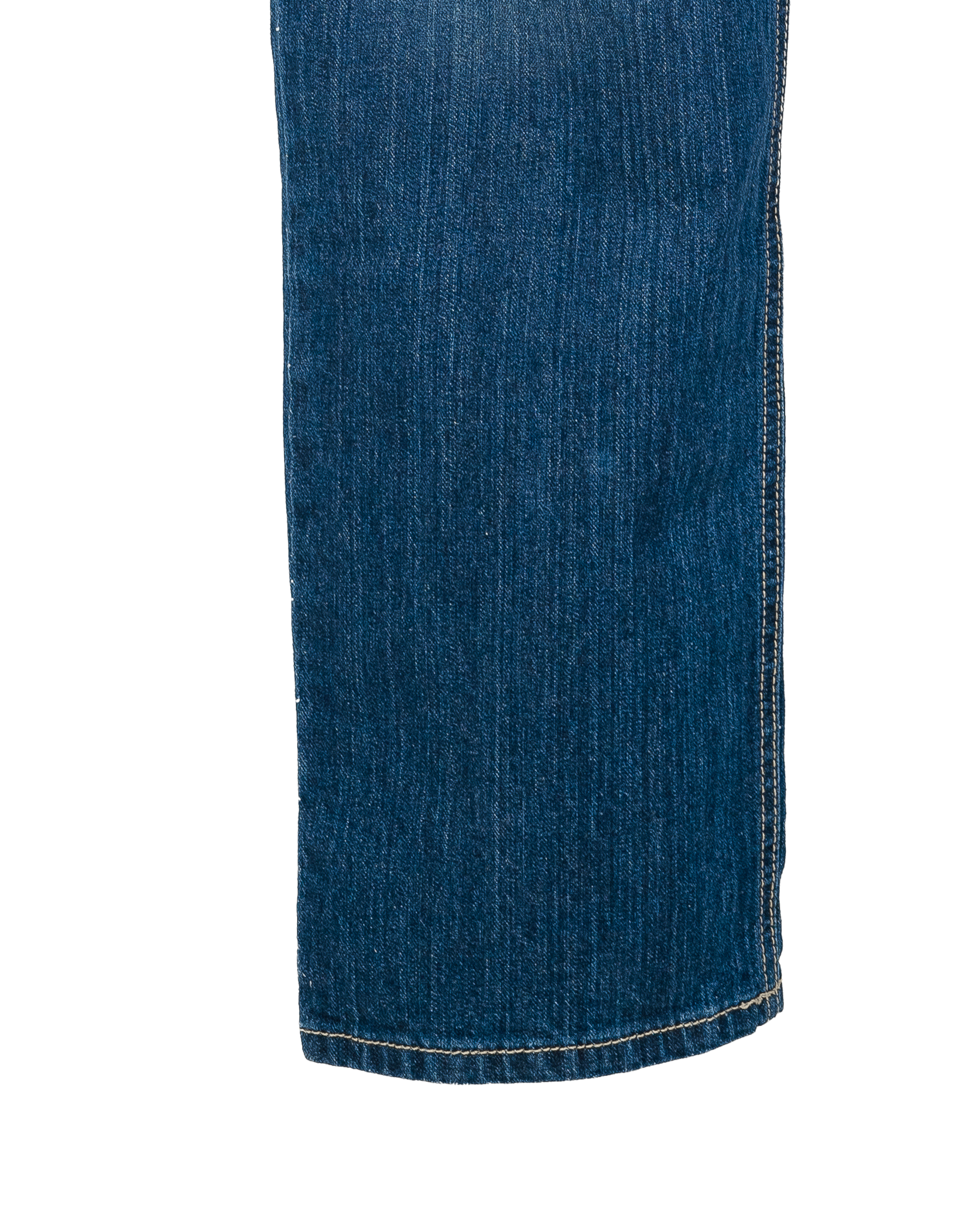 Close-up of blue denim fabric on a white background