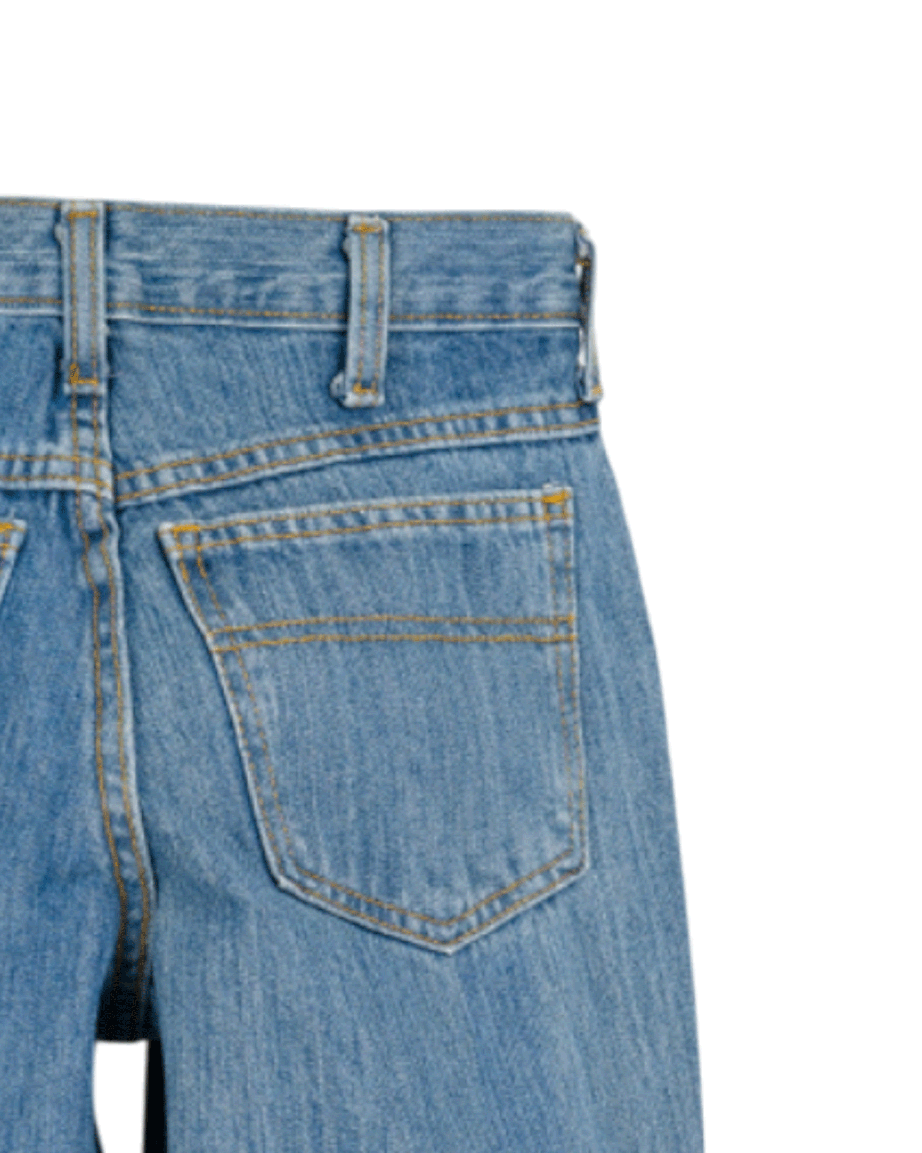 Close-up of blue jeans with a pocket on a white background