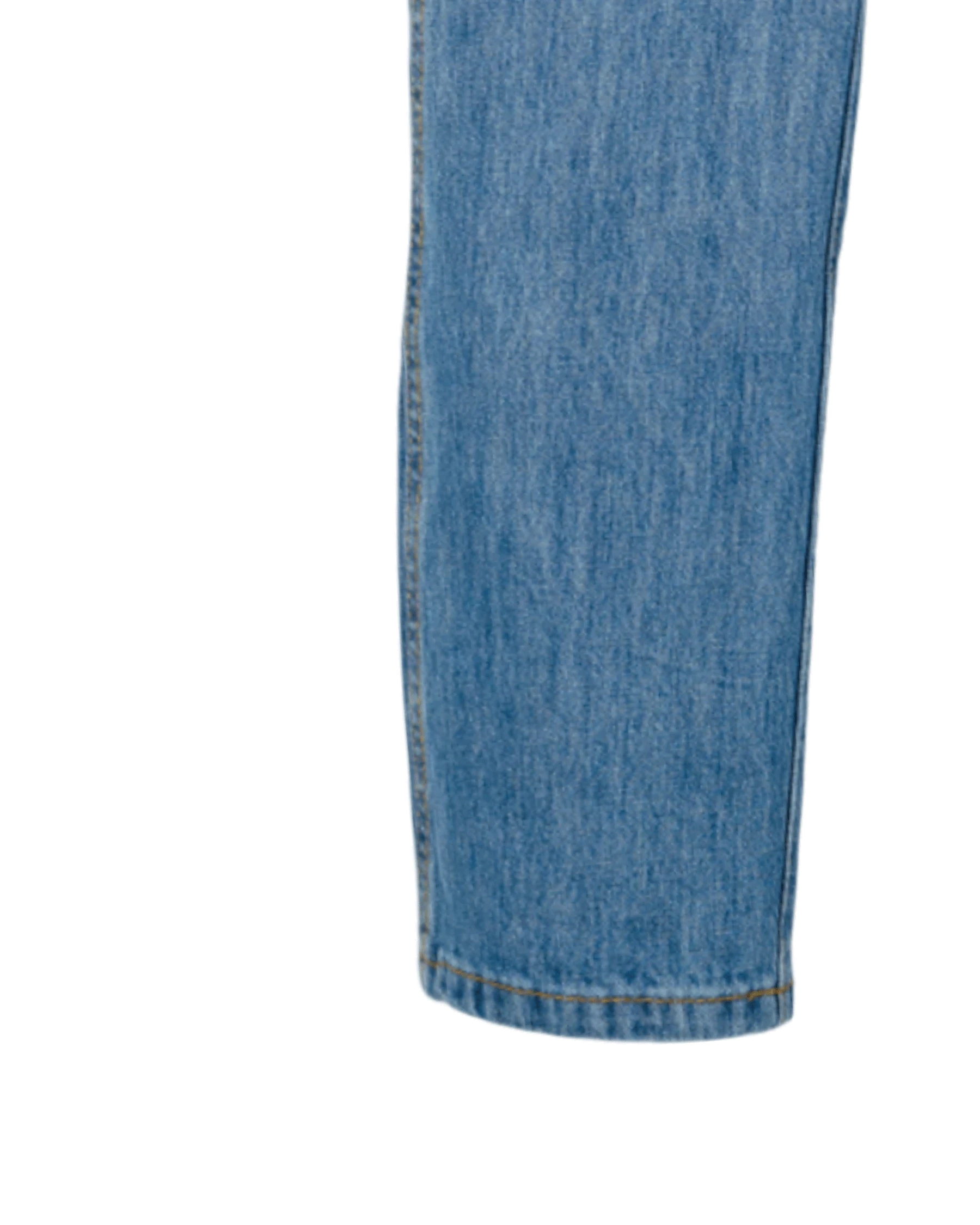 Close-up of blue denim fabric on a white background