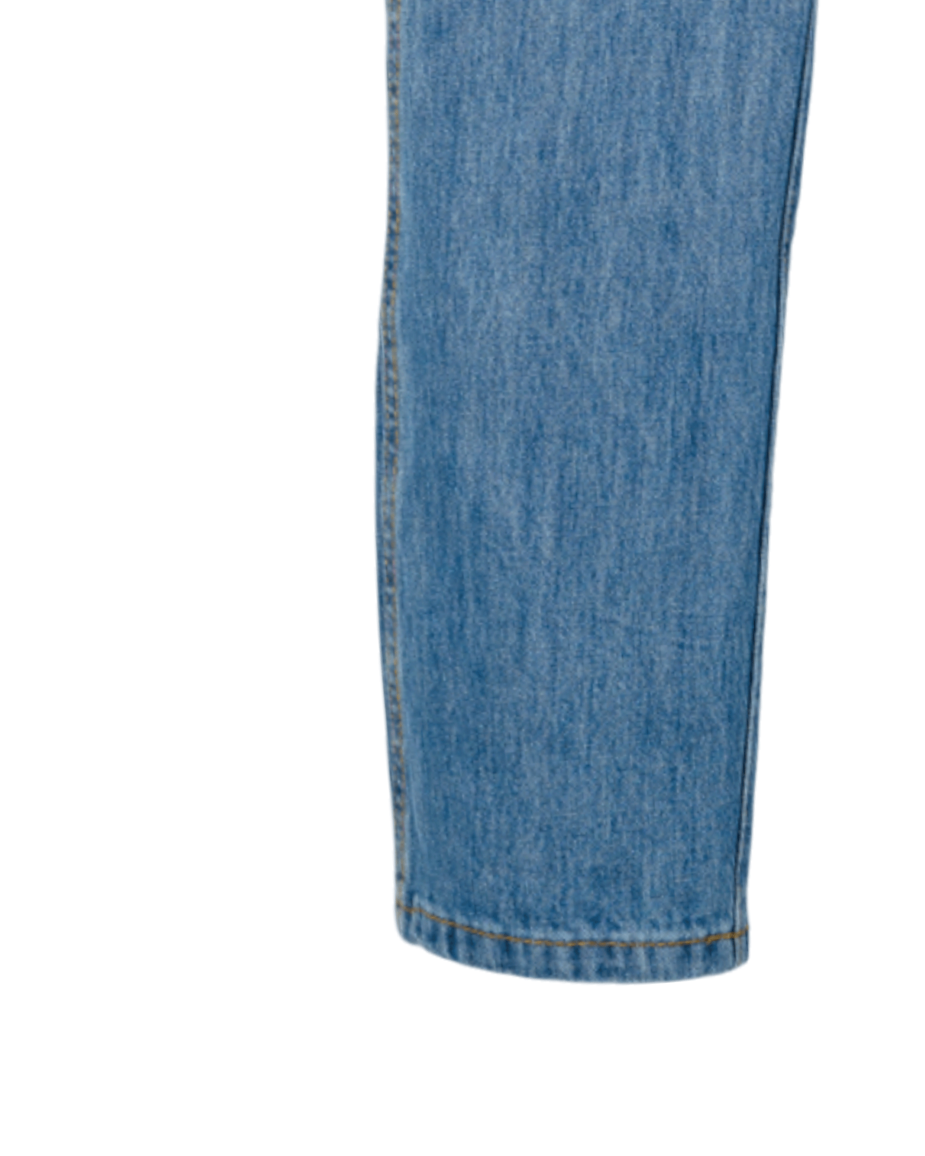 Close-up of blue denim fabric on a white background