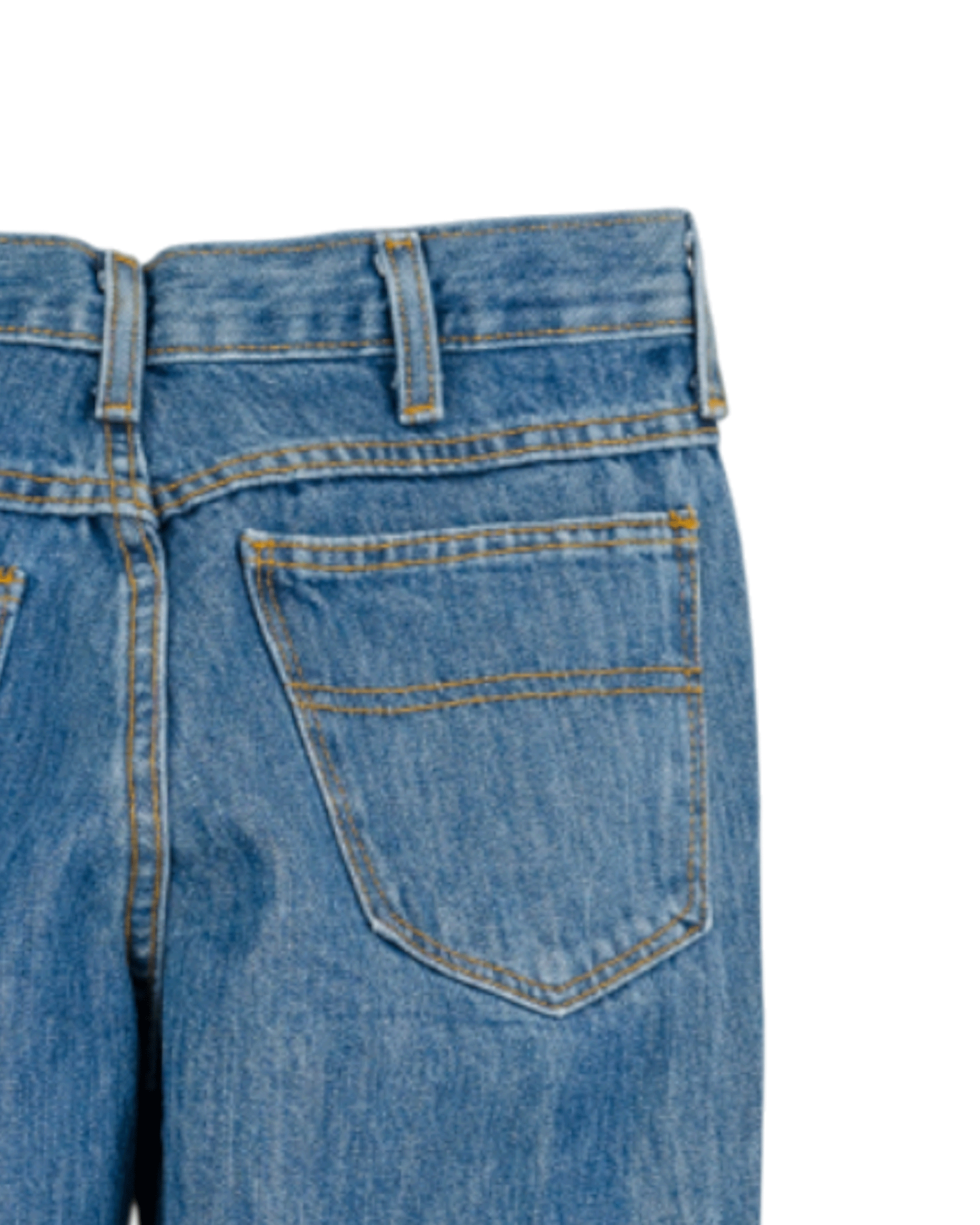 Close-up of blue jeans with a pocket on a white background