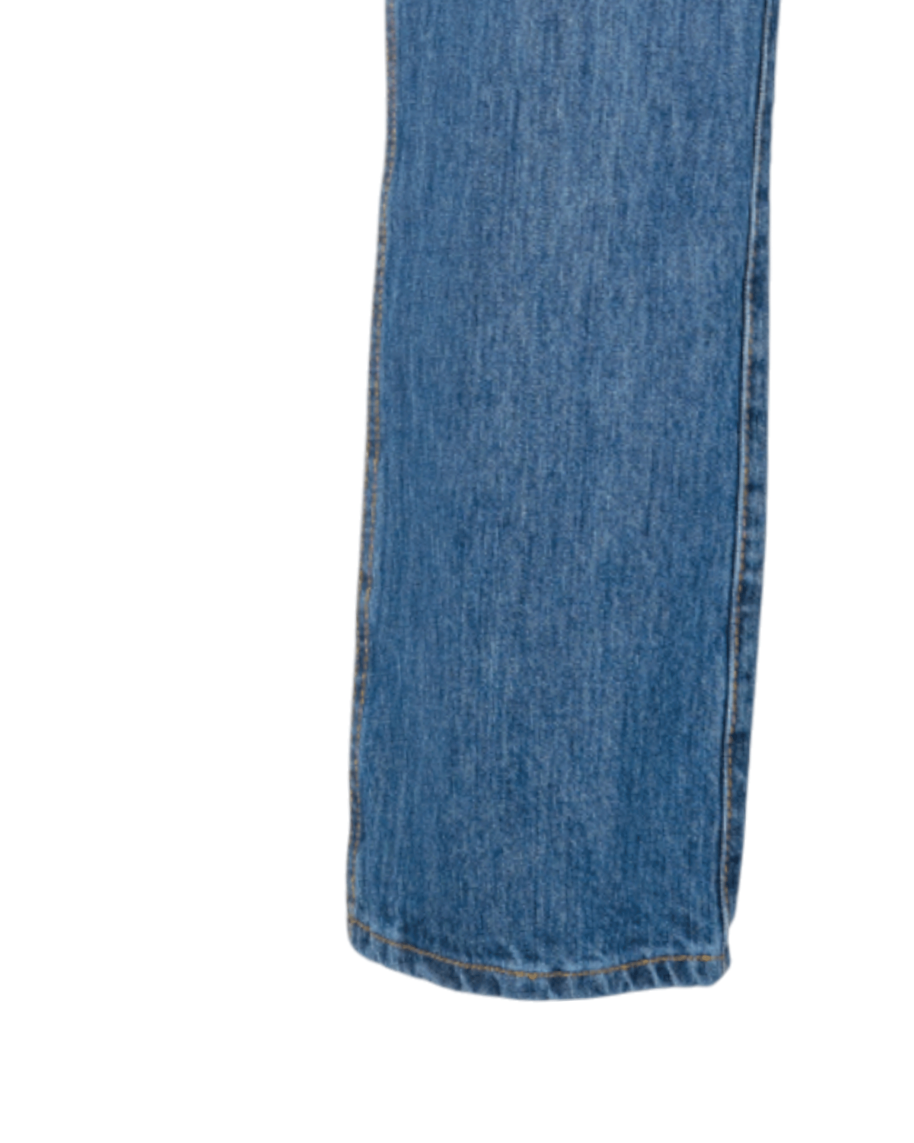 Close-up of blue denim fabric on a white background