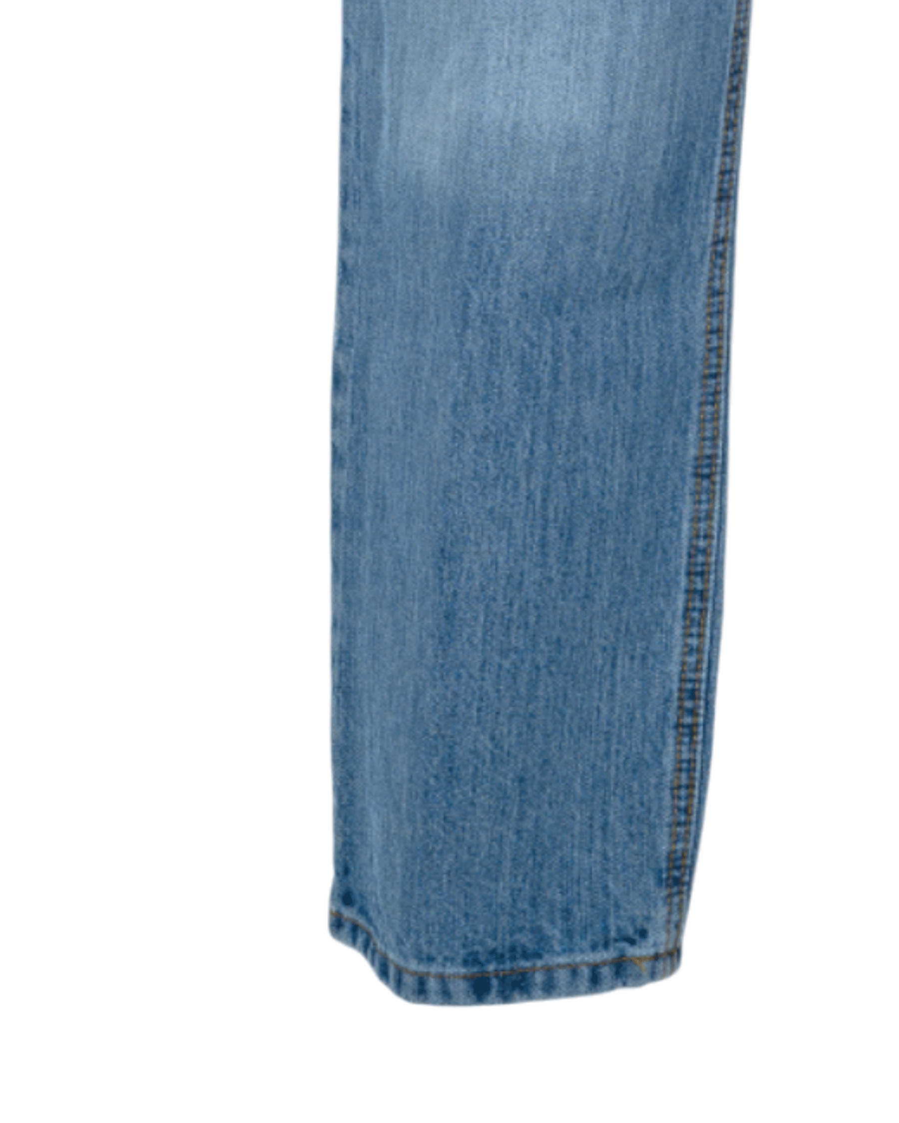 Close-up of blue denim fabric on a white background