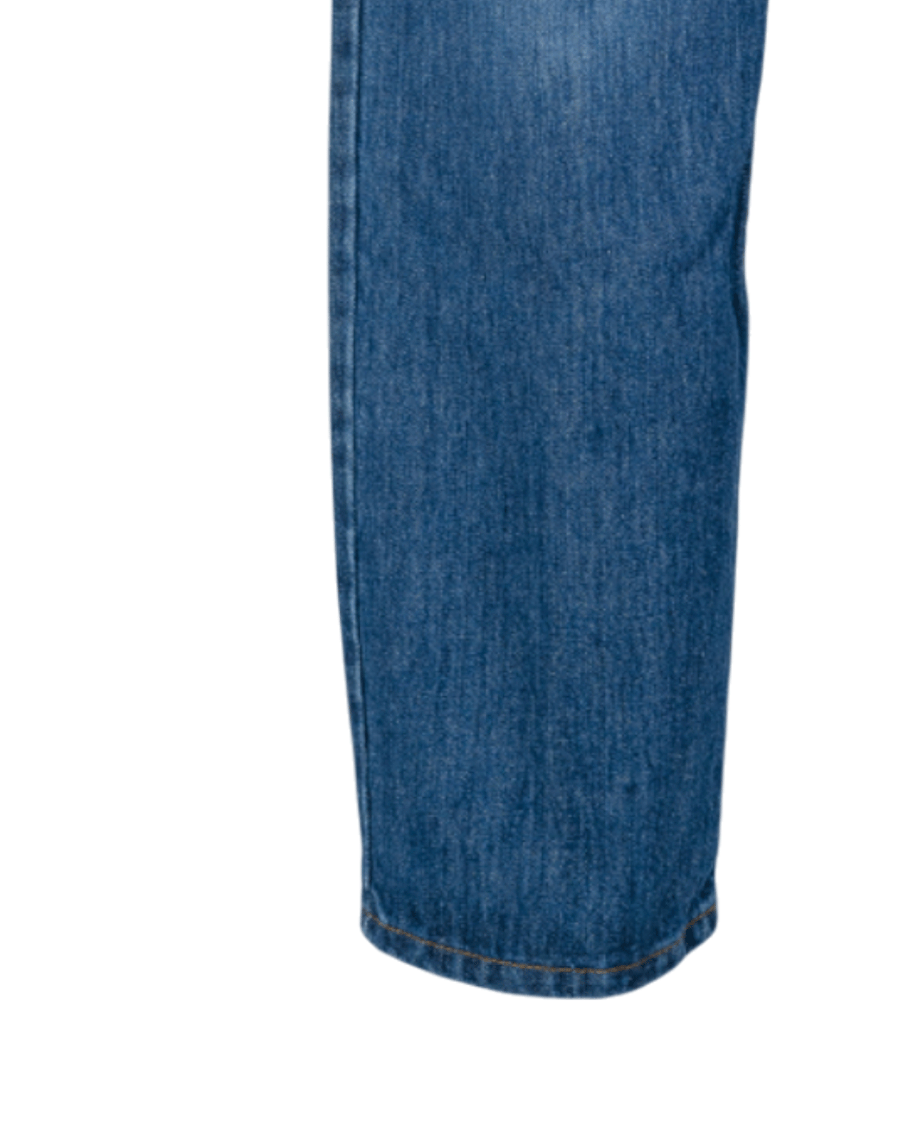Close-up of blue denim jeans on a white background