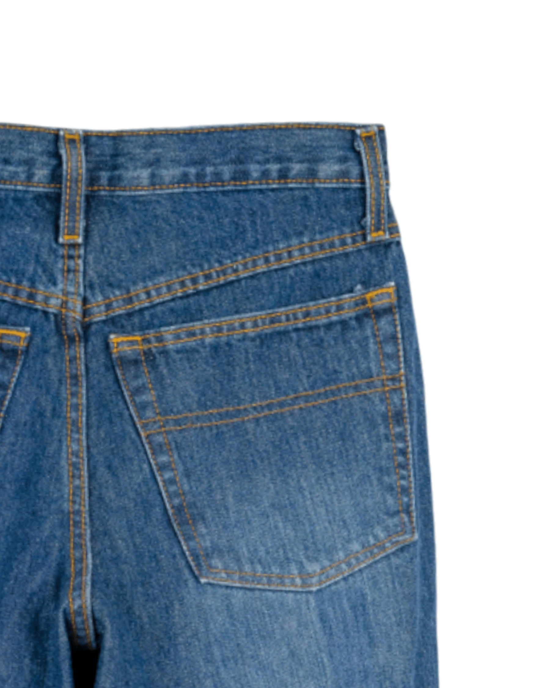 Close-up of blue jeans with a pocket on a white background