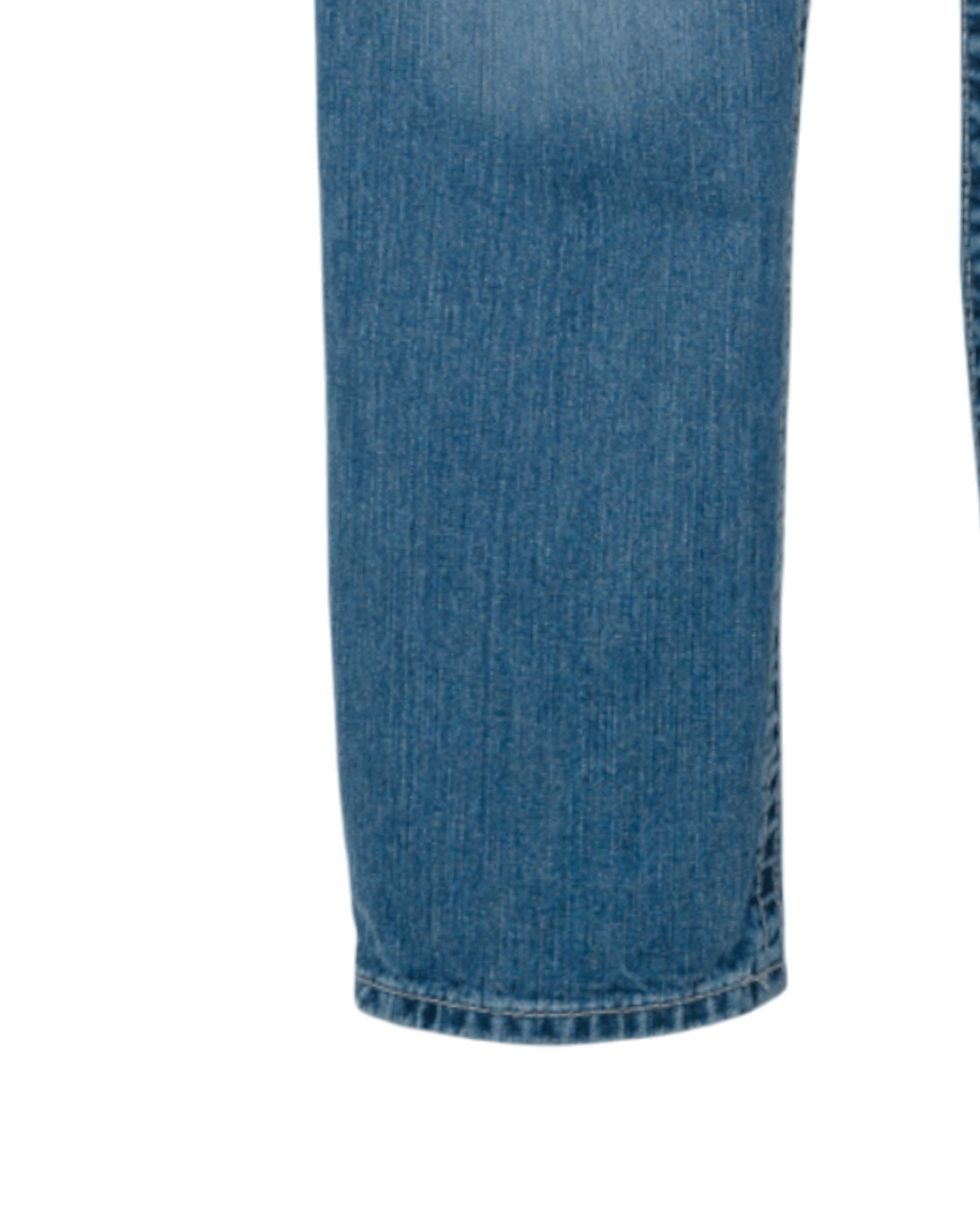 Close-up of blue denim fabric on a white background