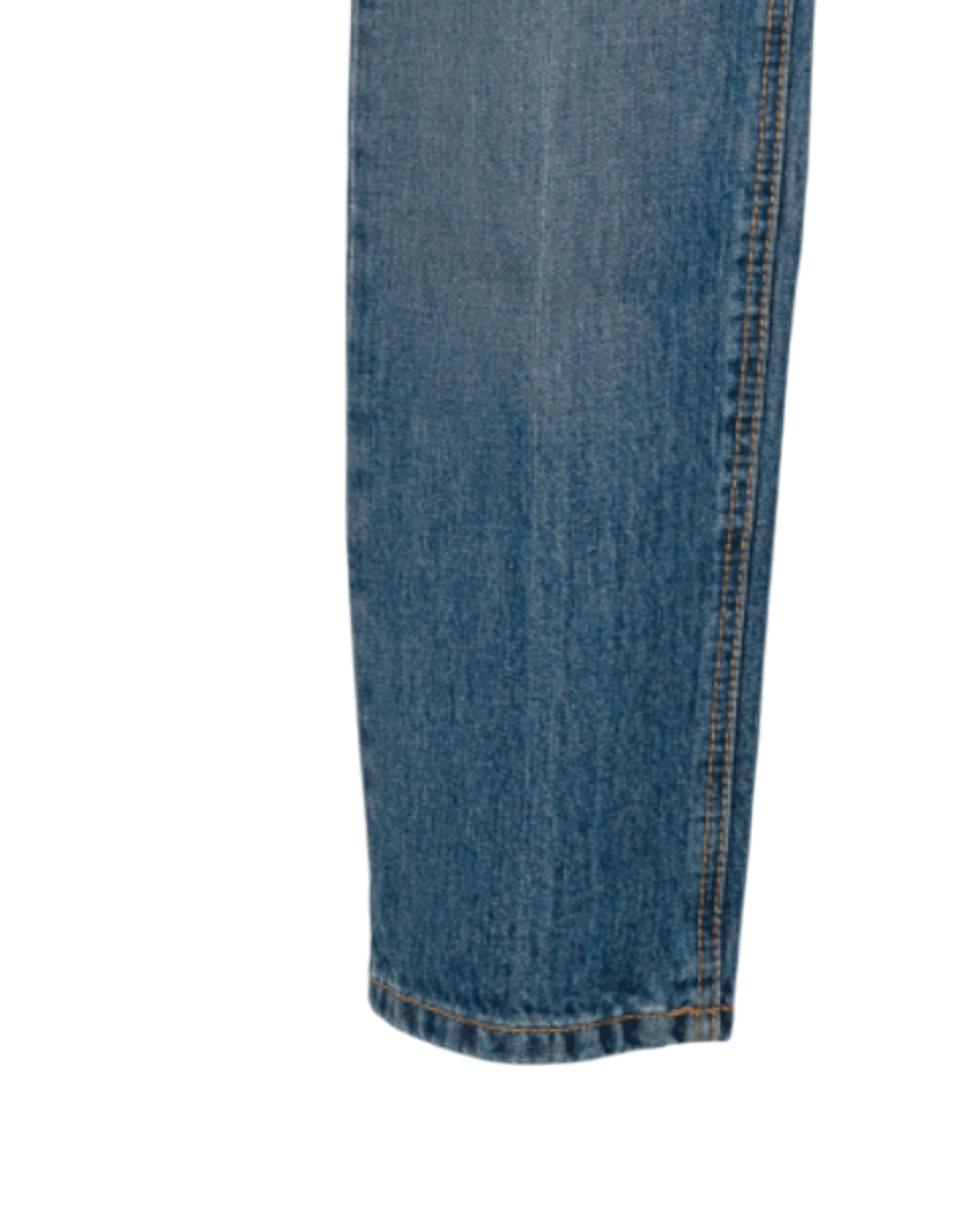 Close-up of blue jeans on a white background