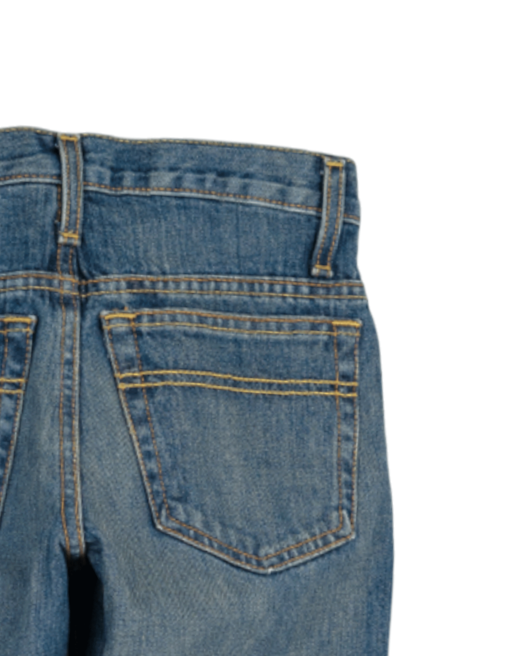 Close-up of blue jeans with a pocket on a white background