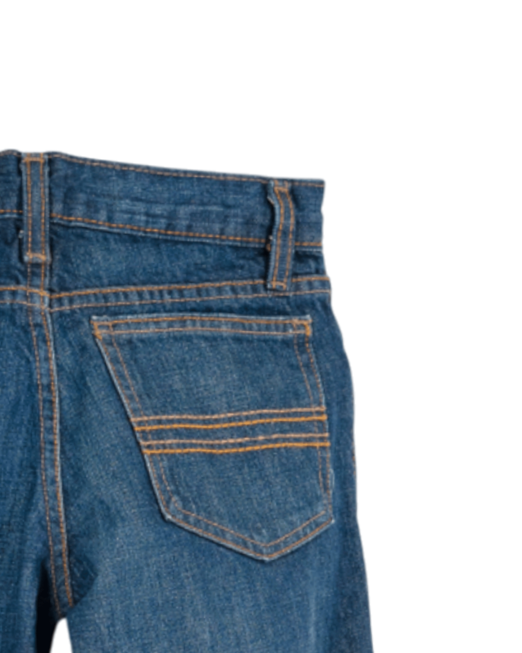 Close-up of blue jeans with a pocket on a white background
