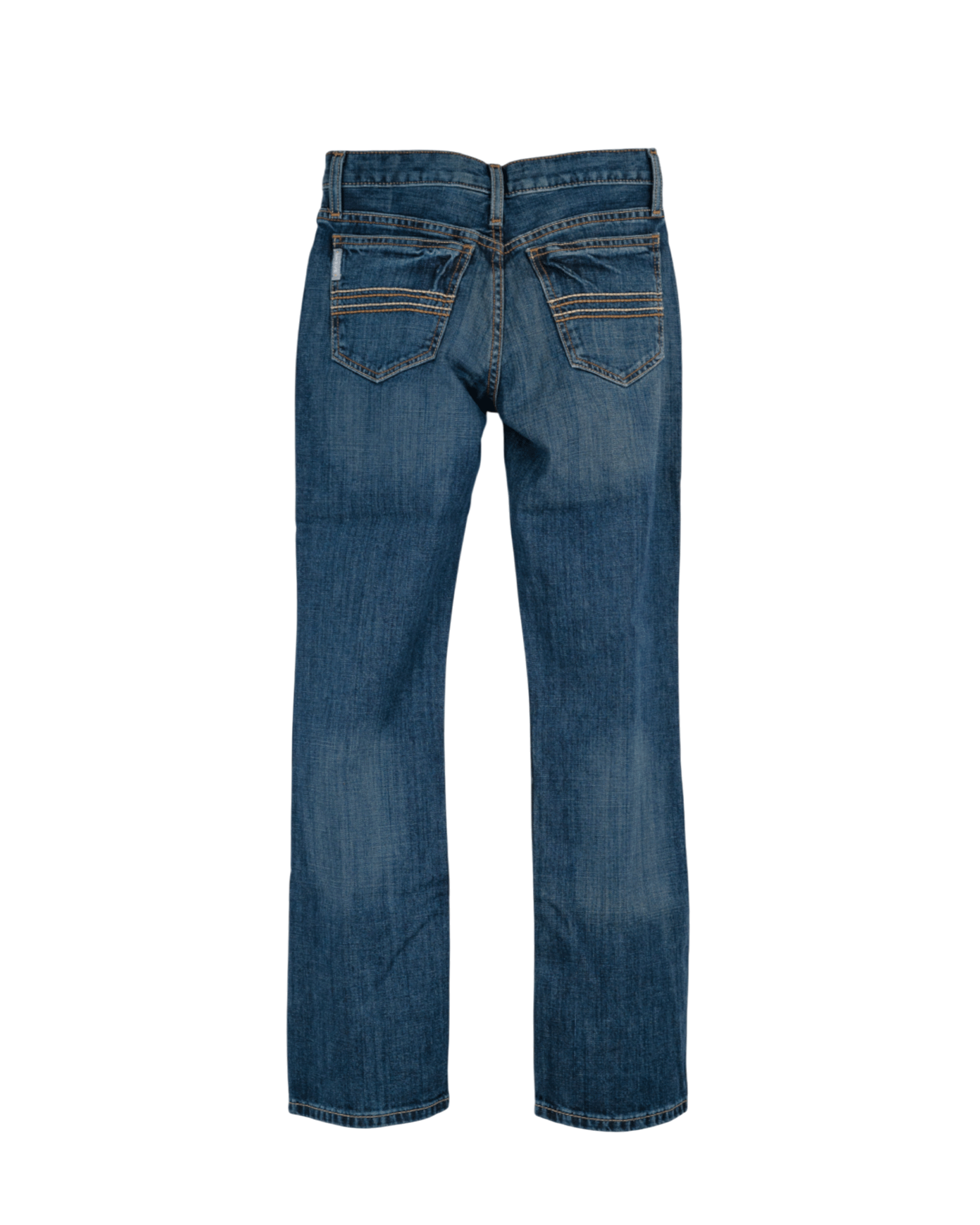 Back view of a pair of blue jeans on a transparent background