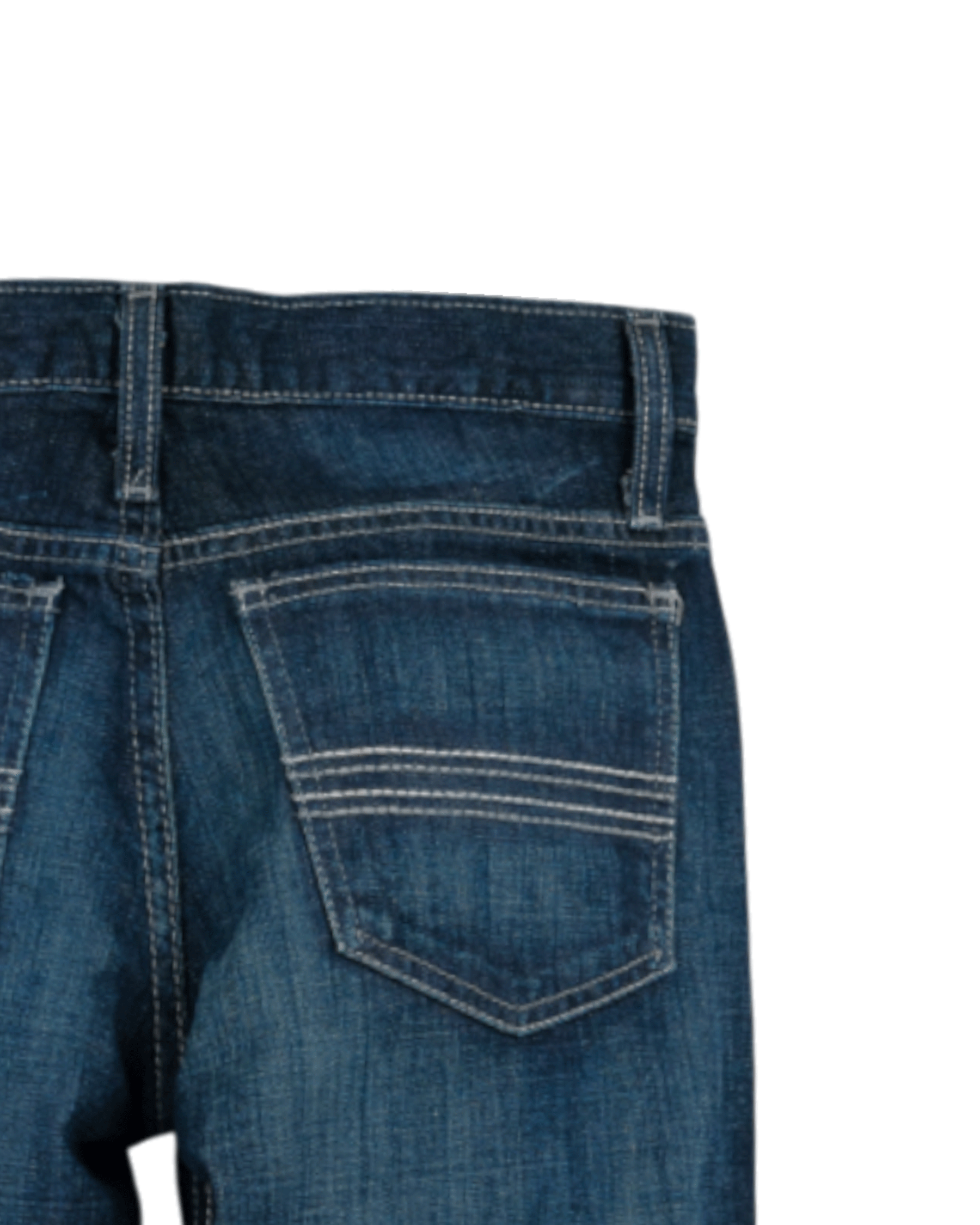 Close-up of blue jeans with a white background