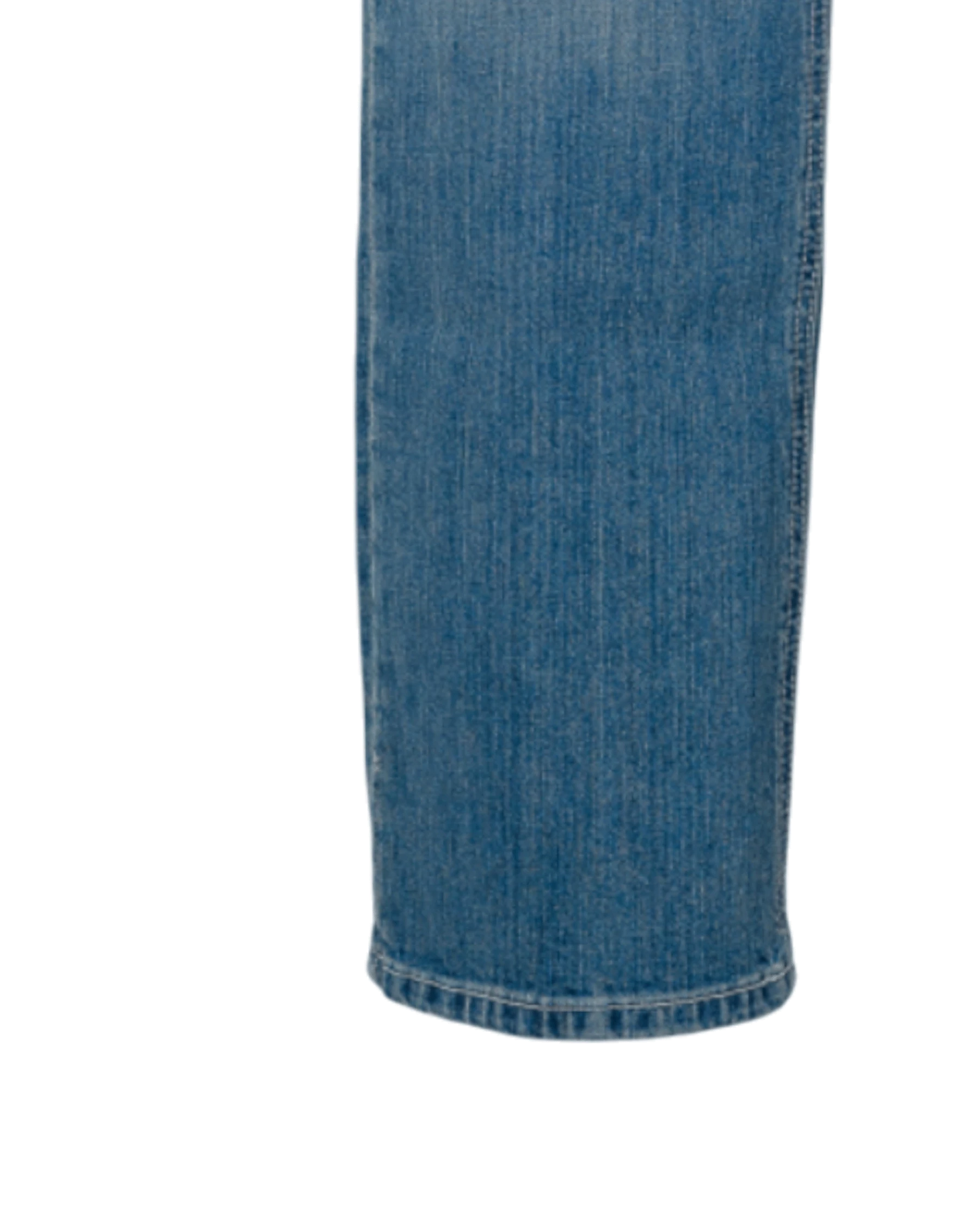 Close-up of blue denim fabric on a white background