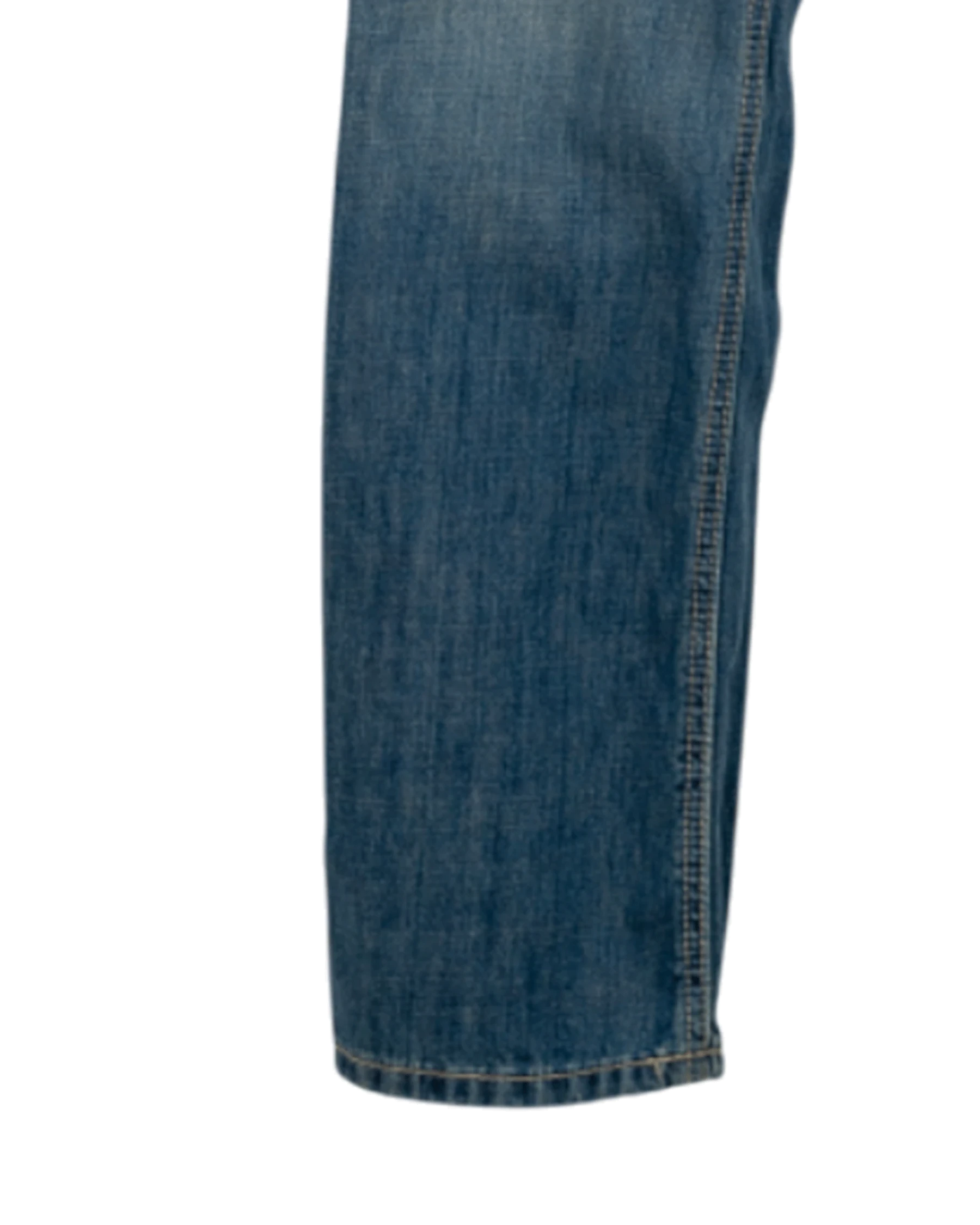 Close-up of blue jeans on a white background