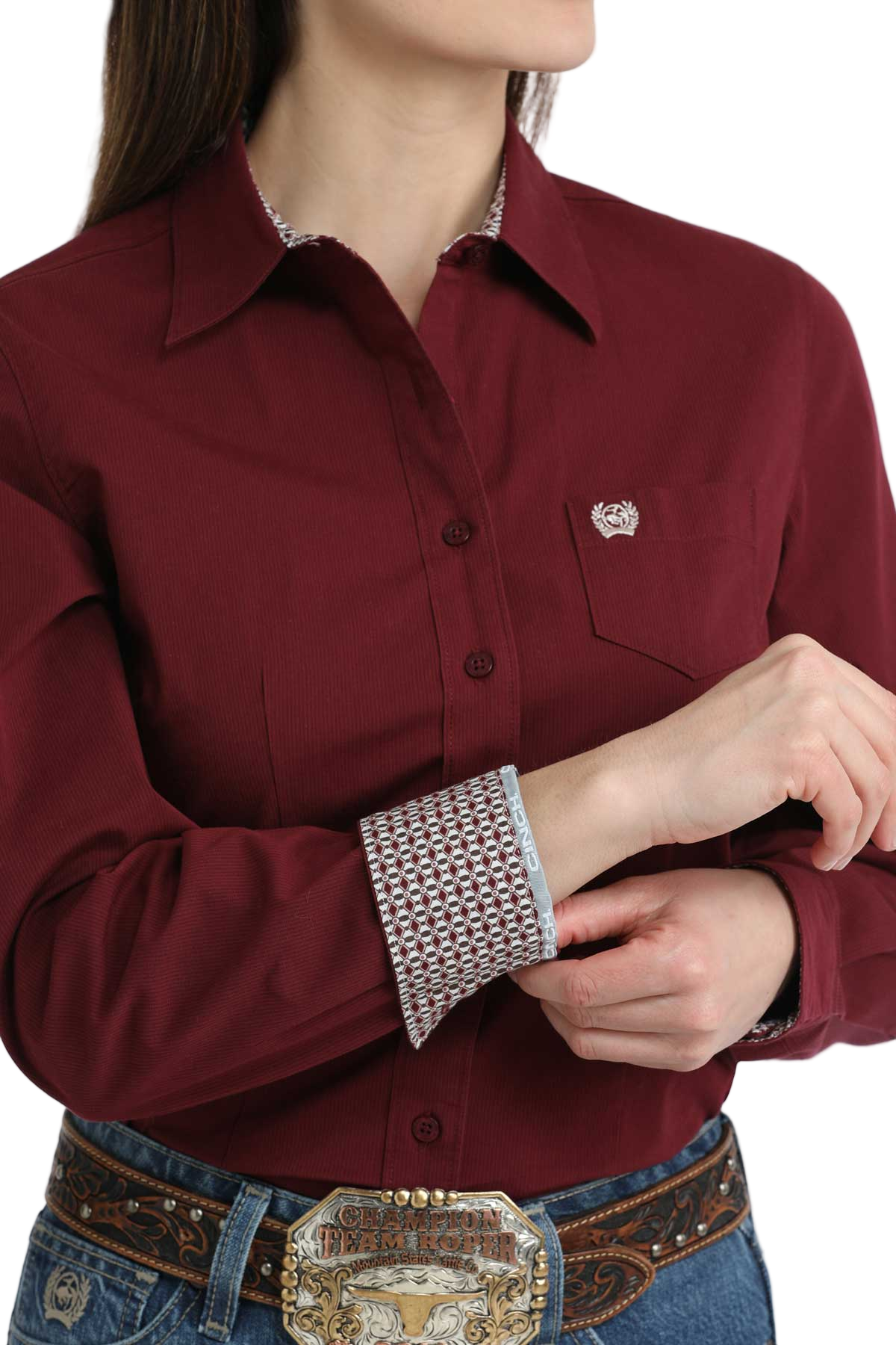CINCH WOMENS STRIPE SHIRT - BURGUNDY