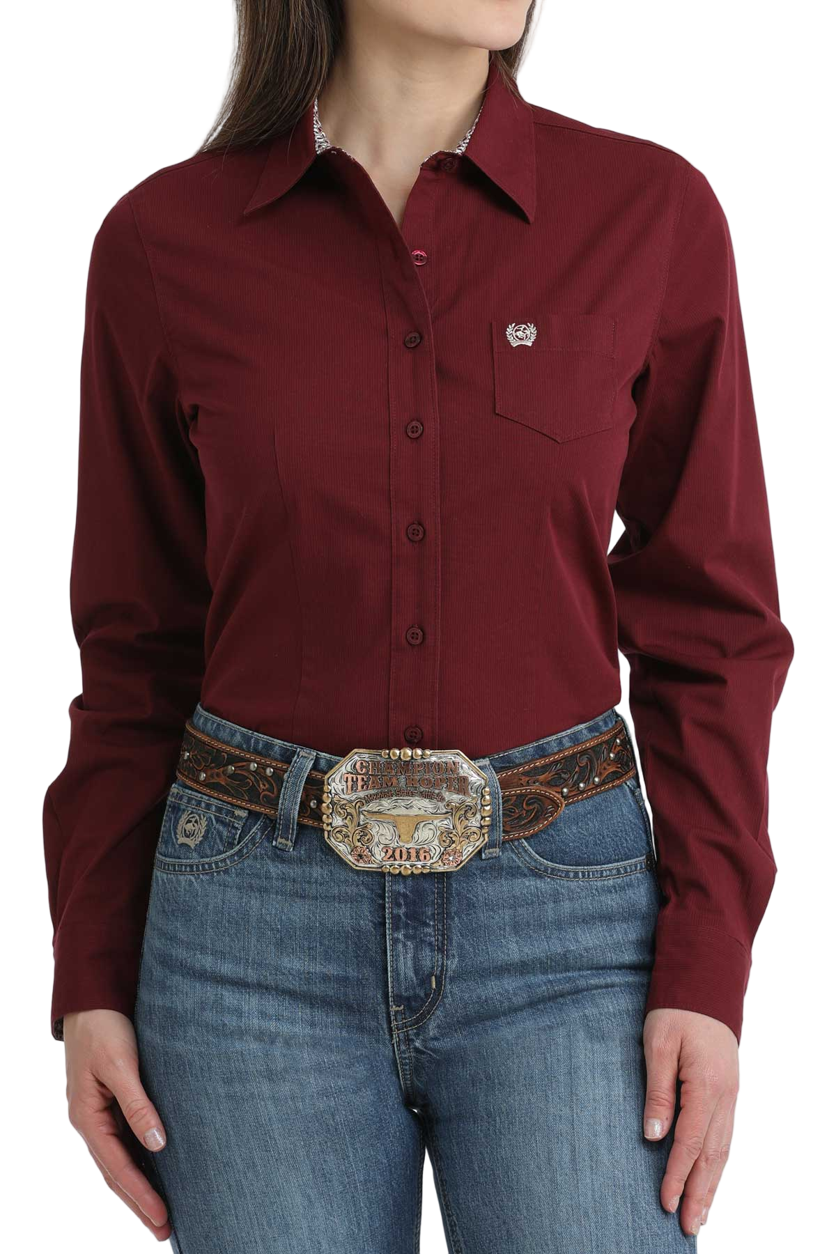 CINCH WOMENS STRIPE SHIRT - BURGUNDY