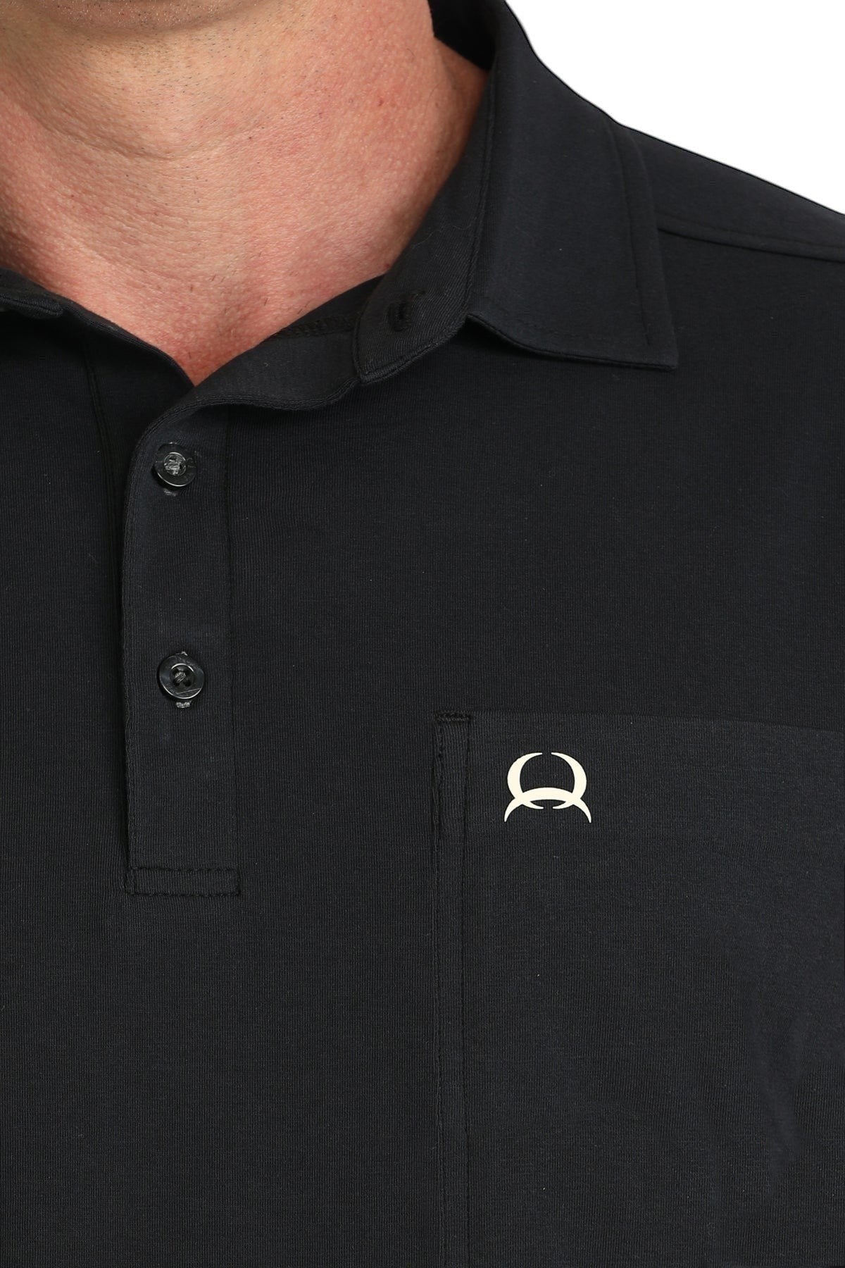 Go West Supply black short sleeve polo shirt with chest pocket and embroidered logo. Performance fabric.