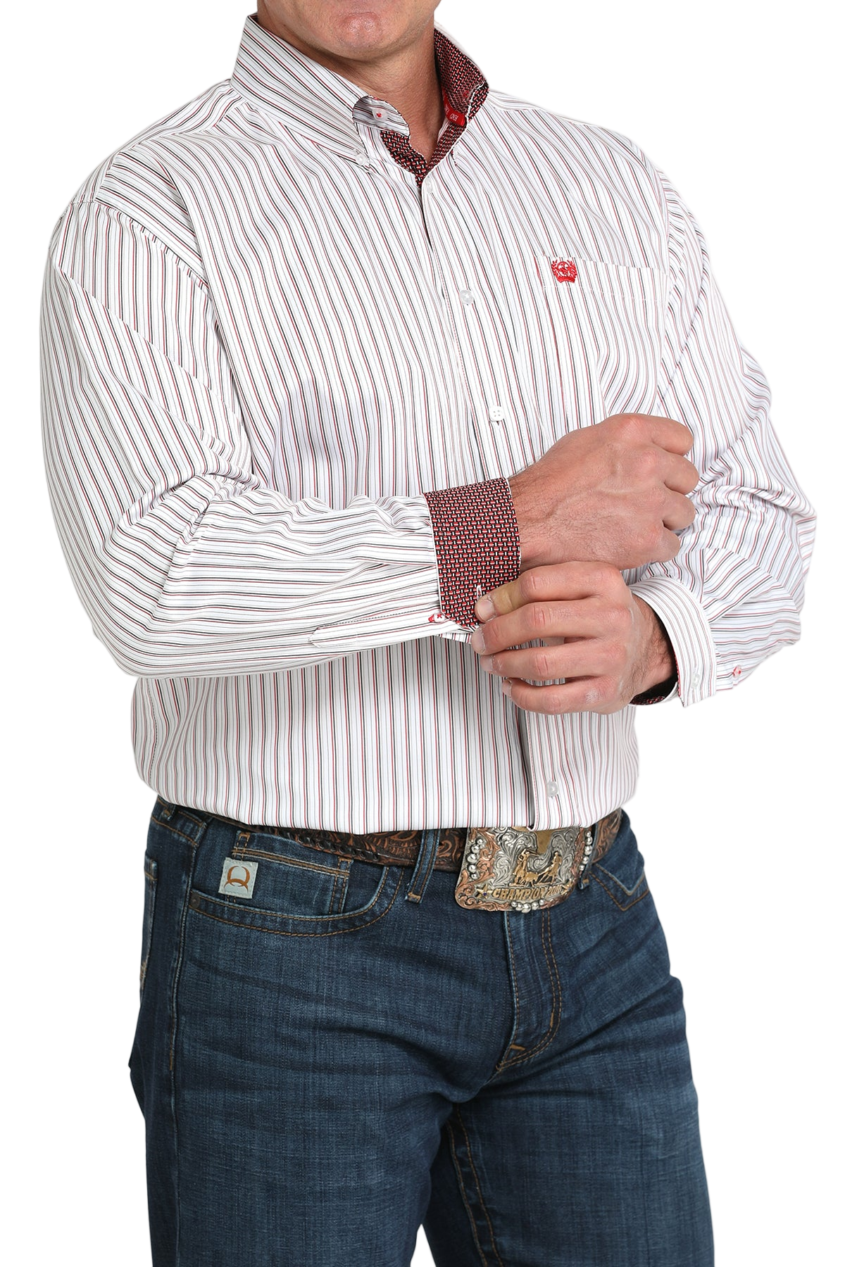 CINCH MEN'S STRIPE SHIRT - WHITE**FINAL SALE**