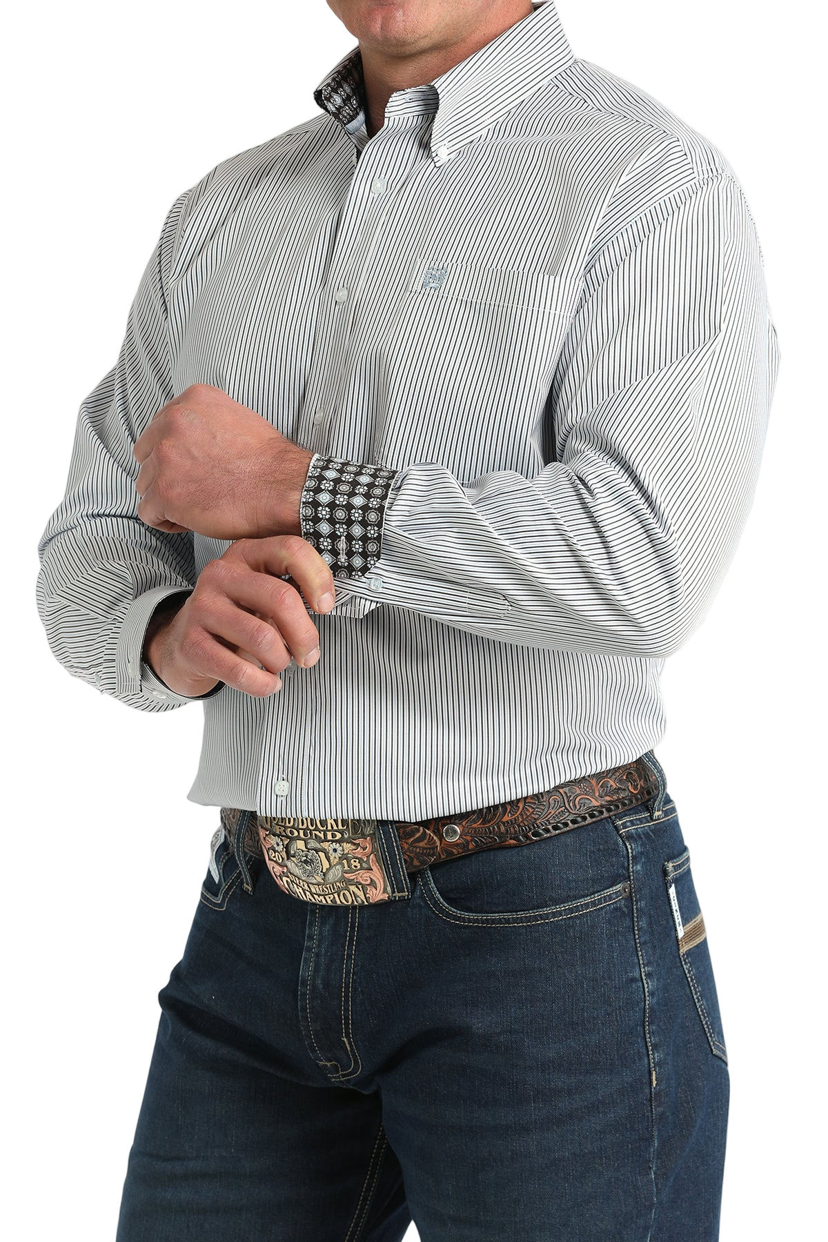 CINCH MEN'S STRIPE SHIRT - WHITE**FINAL SALE**