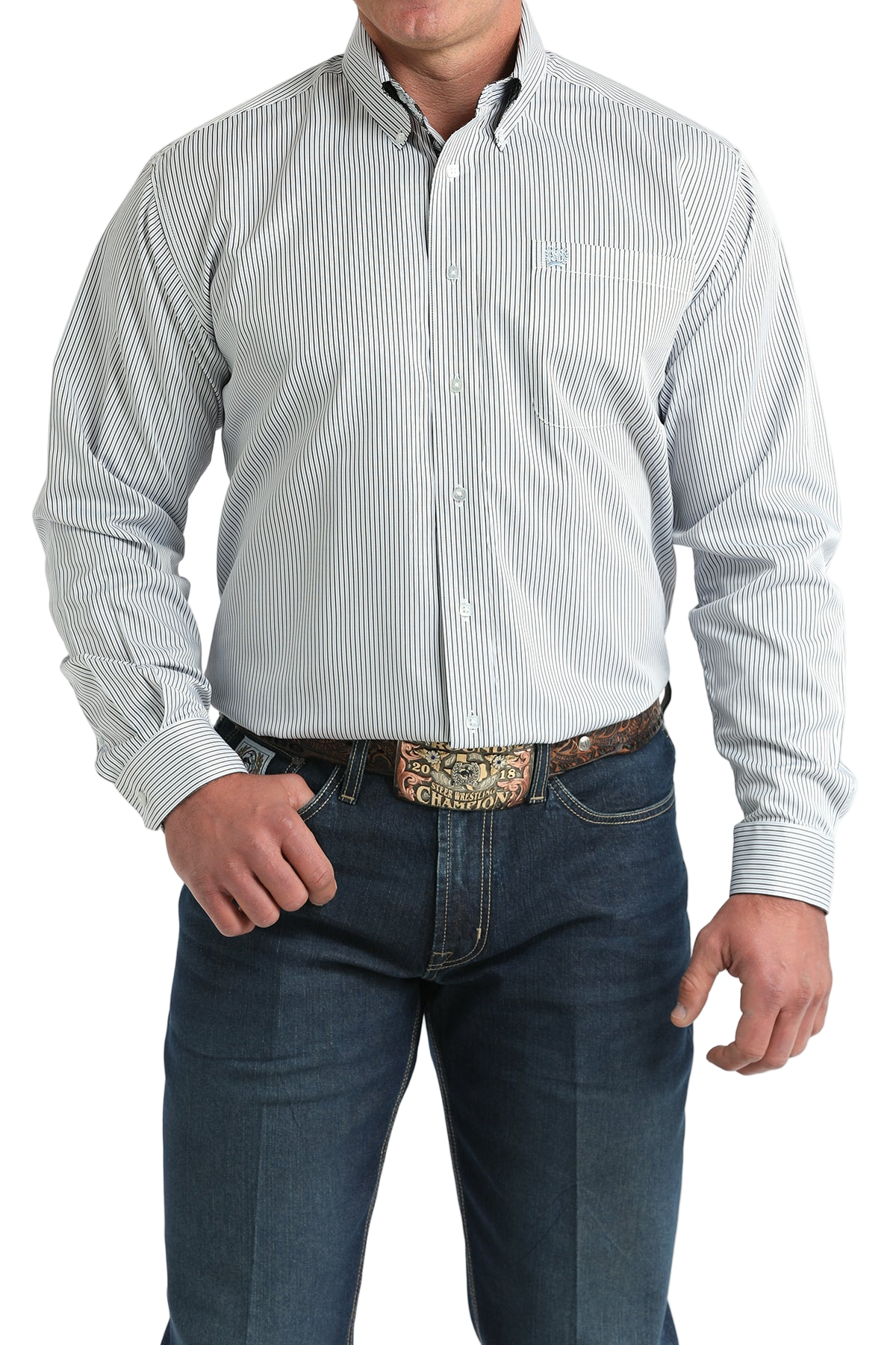 CINCH MEN'S STRIPE SHIRT - WHITE**FINAL SALE**